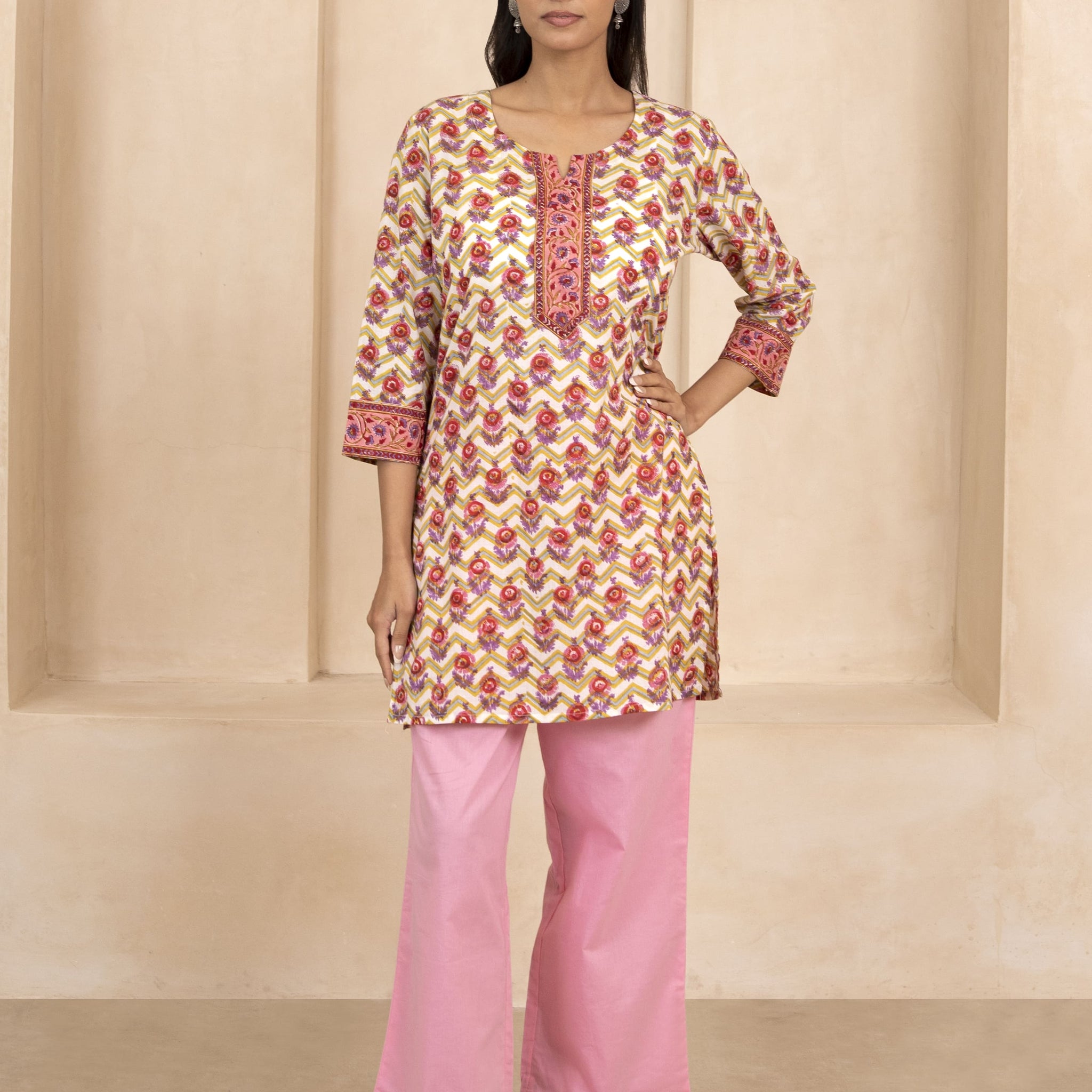 Yellow Handblock Printed Short Kurti