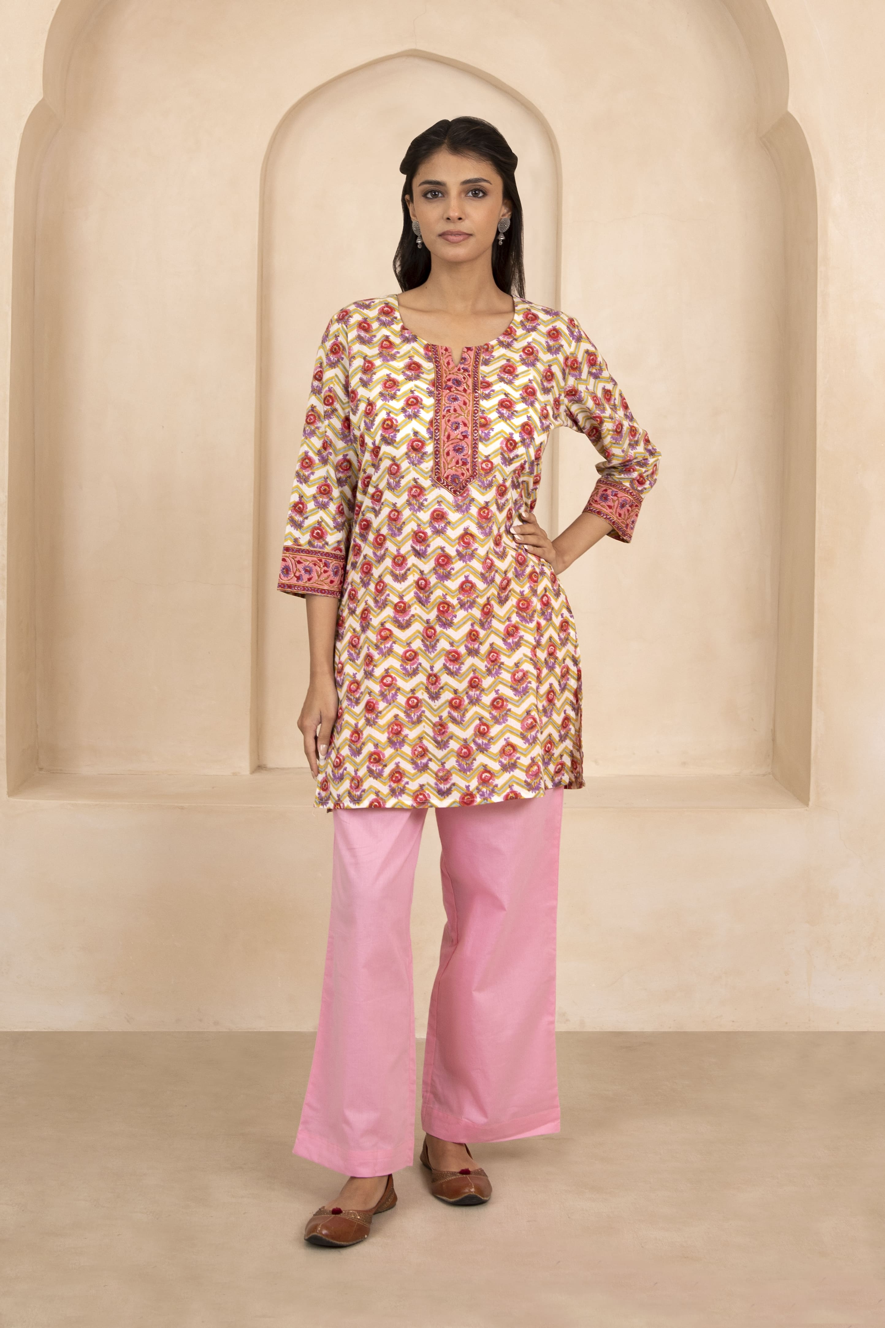 Yellow Handblock Printed Short Kurti