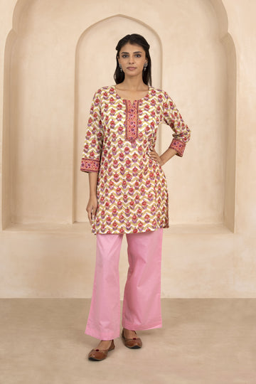 Yellow Handblock Printed Short Kurti