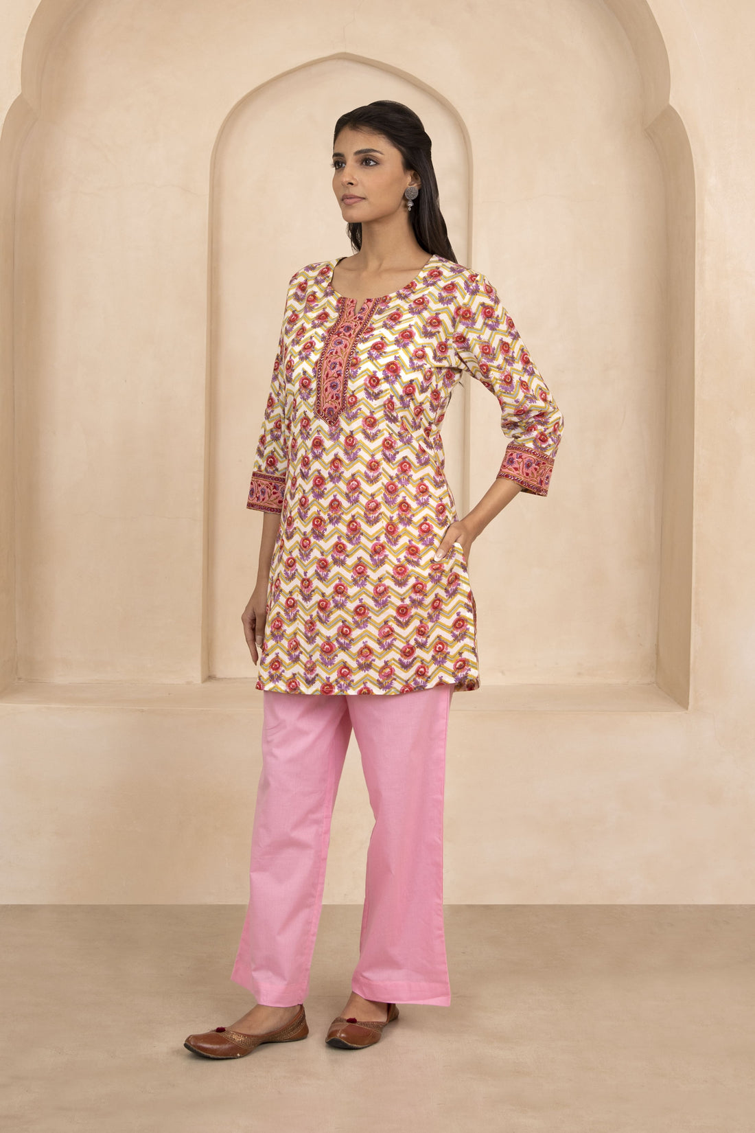 Yellow Handblock Printed Short Kurti