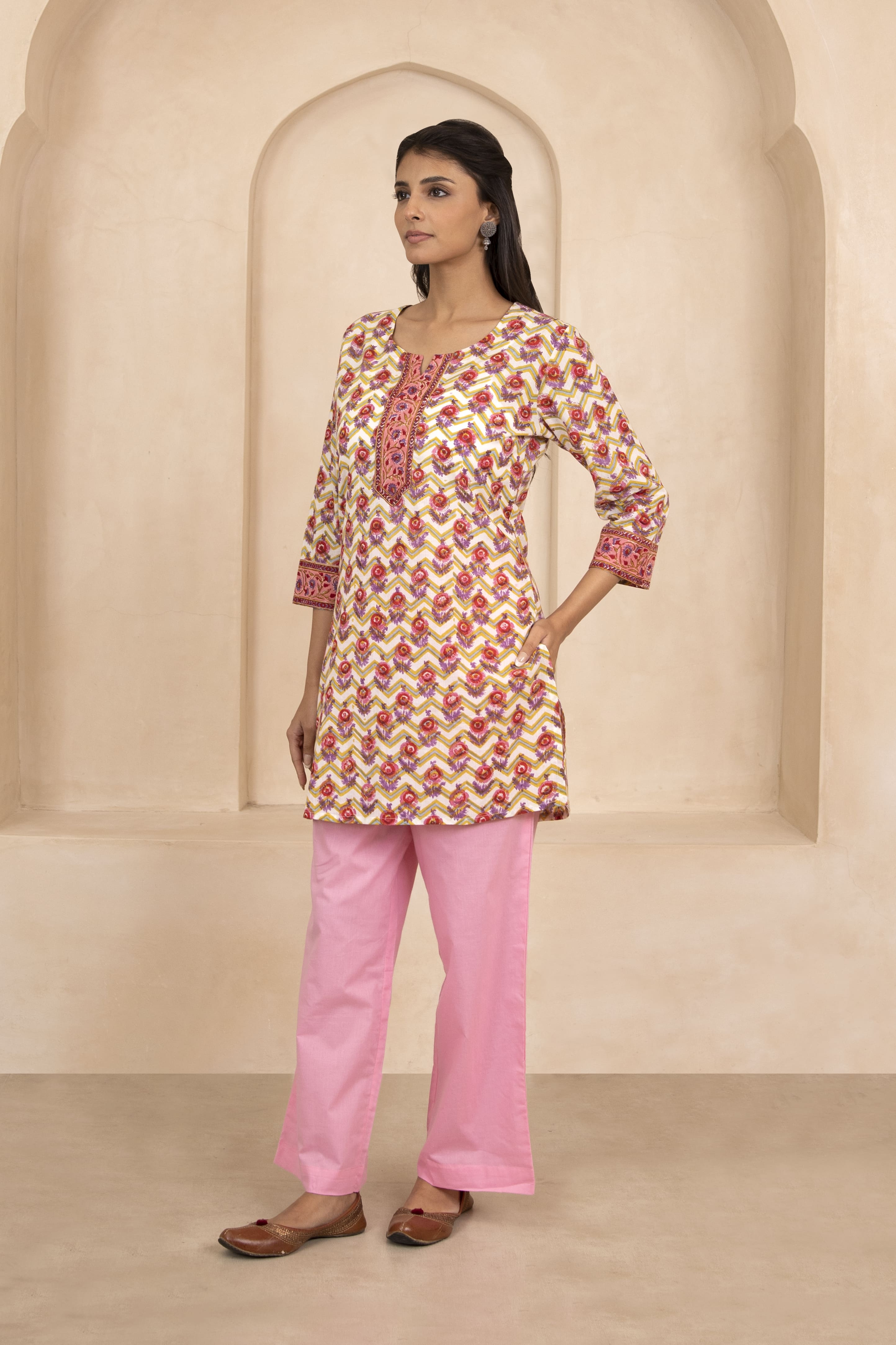 Yellow Handblock Printed Short Kurti