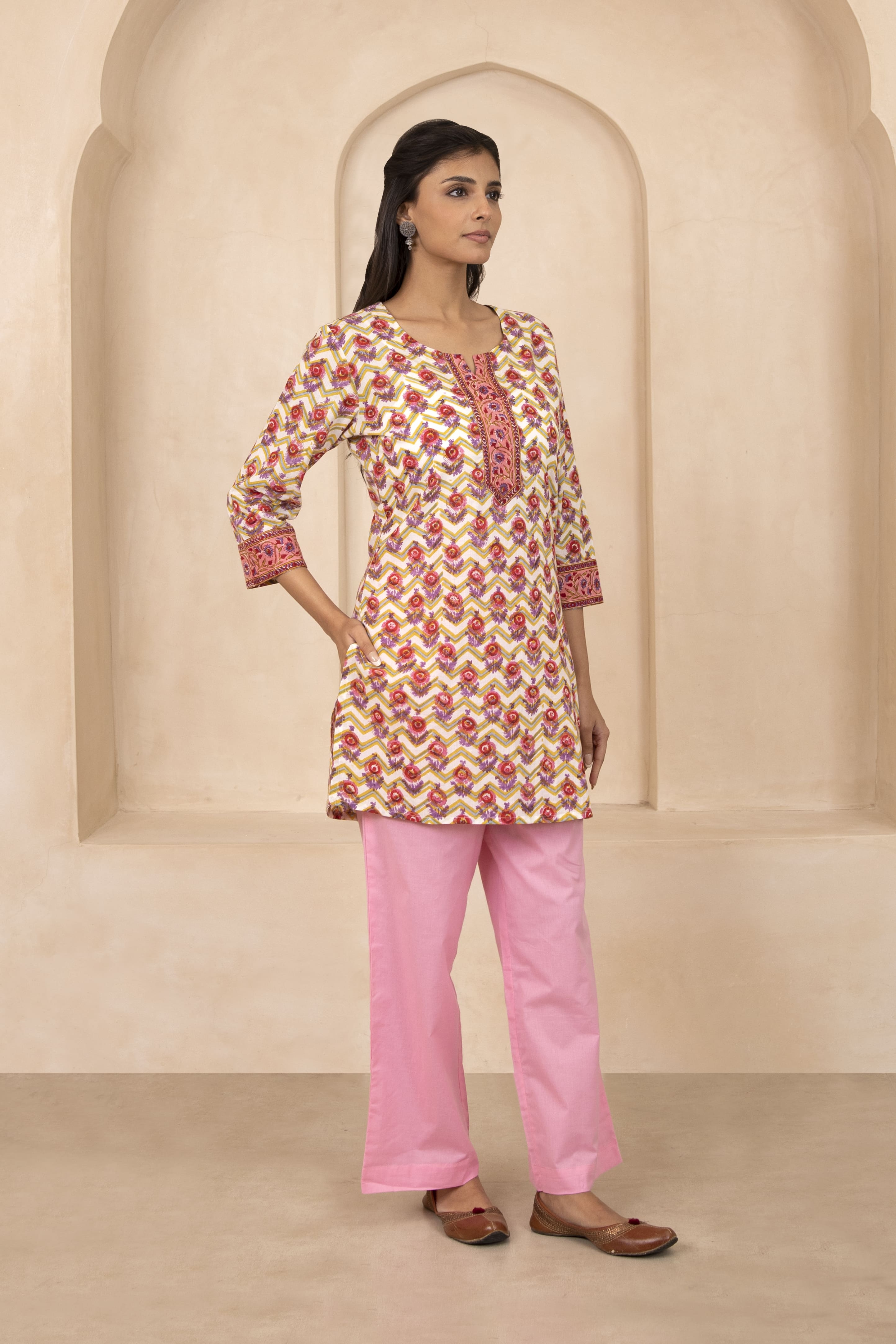 Yellow Handblock Printed Short Kurti