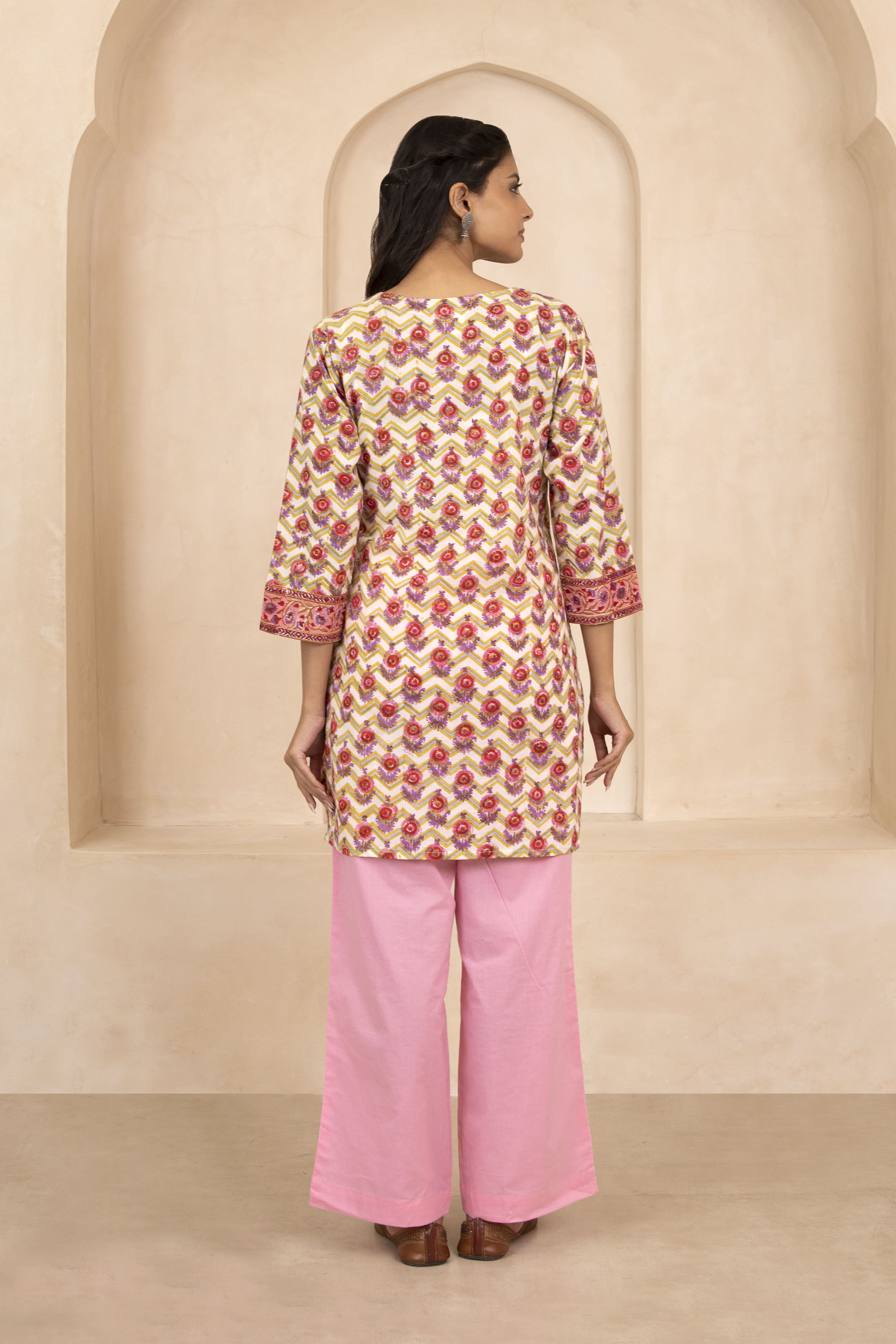 Yellow Handblock Printed Short Kurti