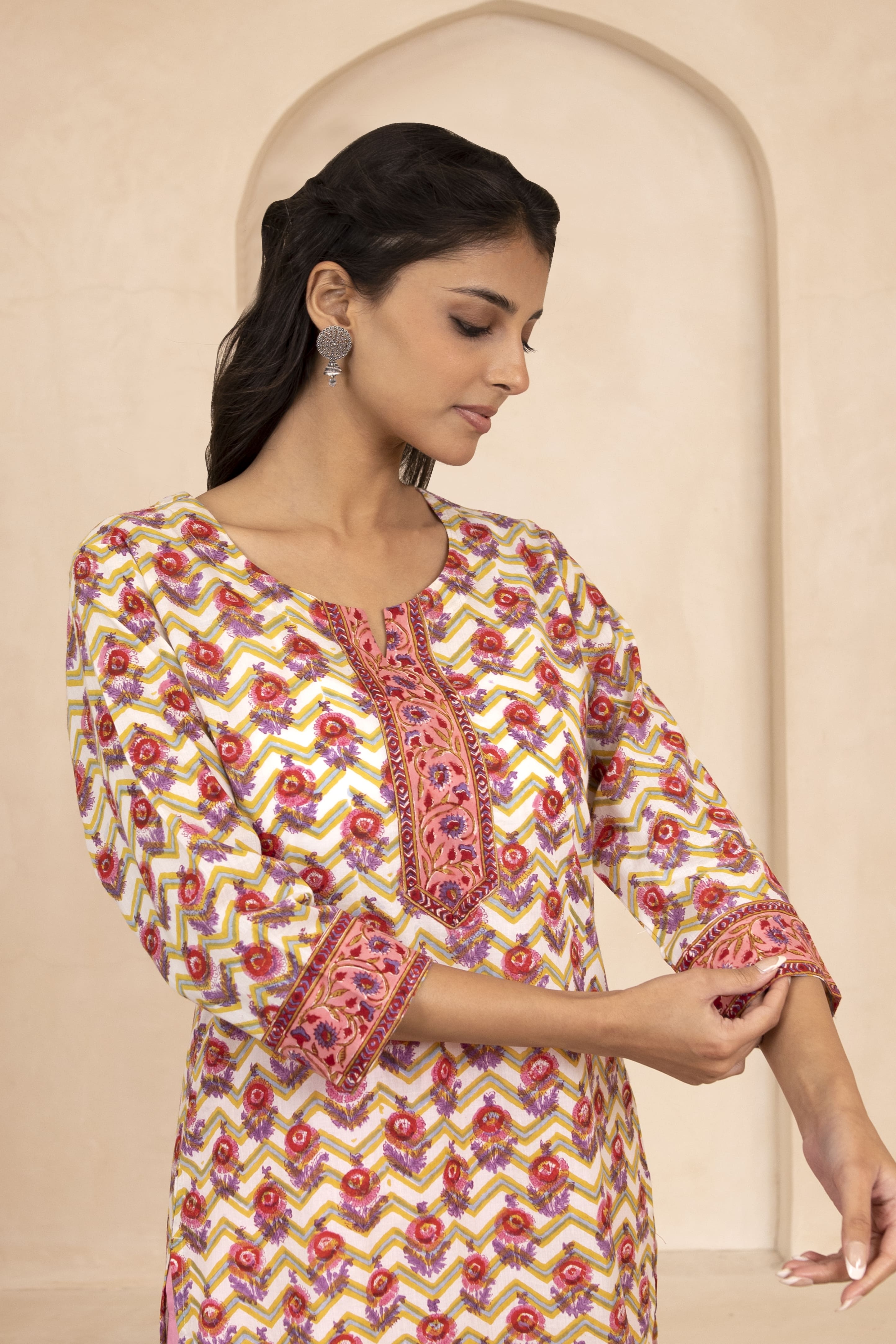 Yellow Handblock Printed Short Kurti