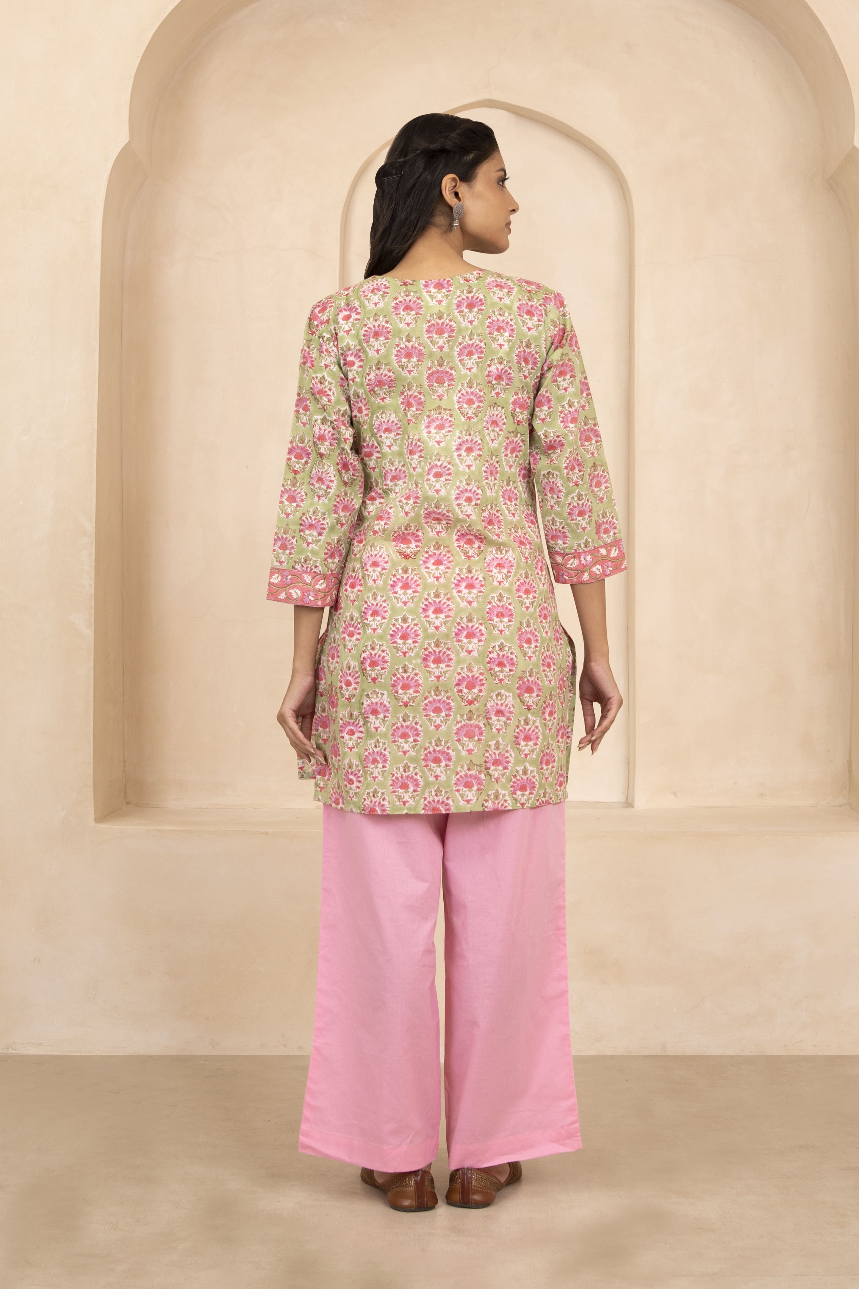 Green Handblock Printed Short Kurti
