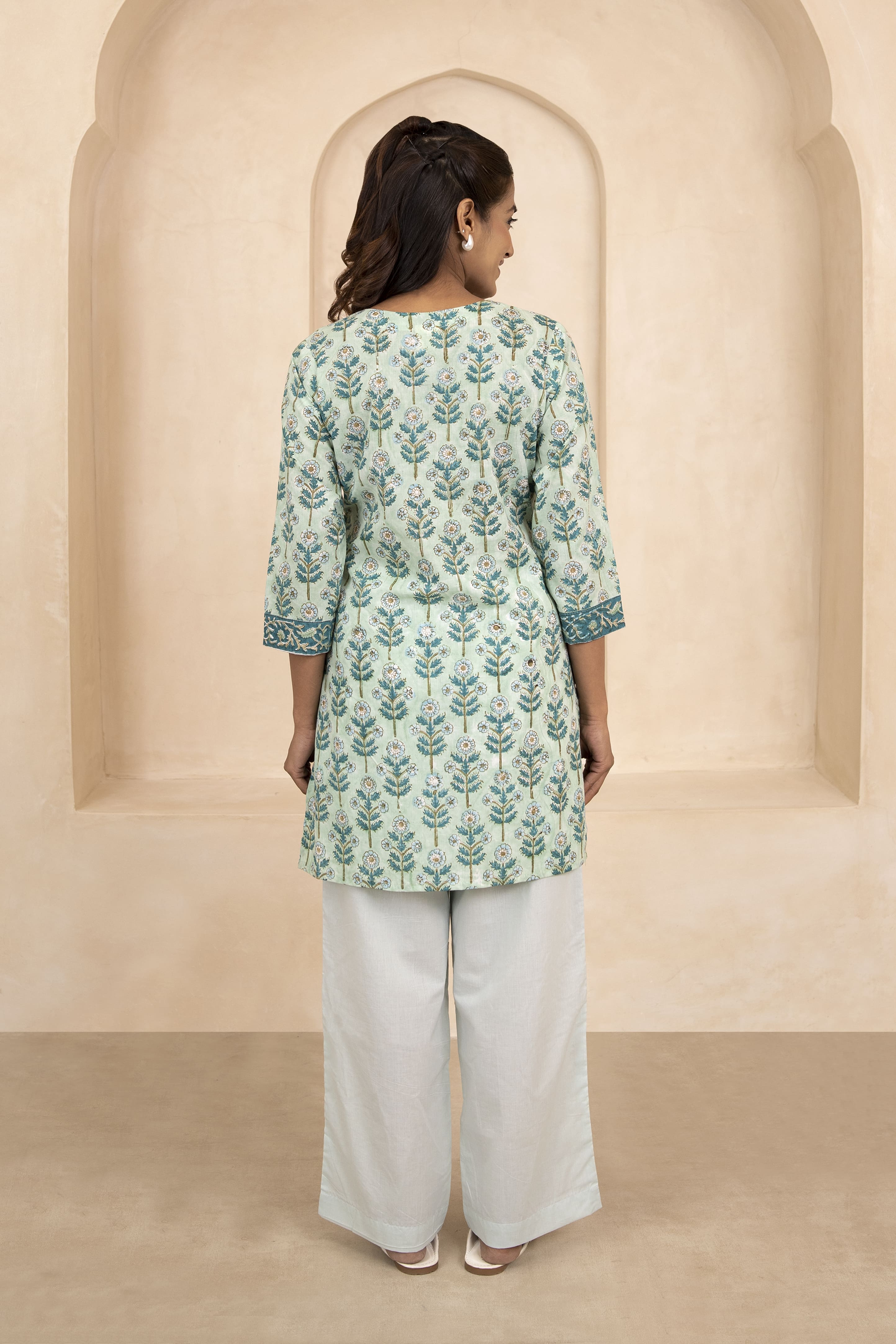 Mint Green Handblock Printed Short Kurti