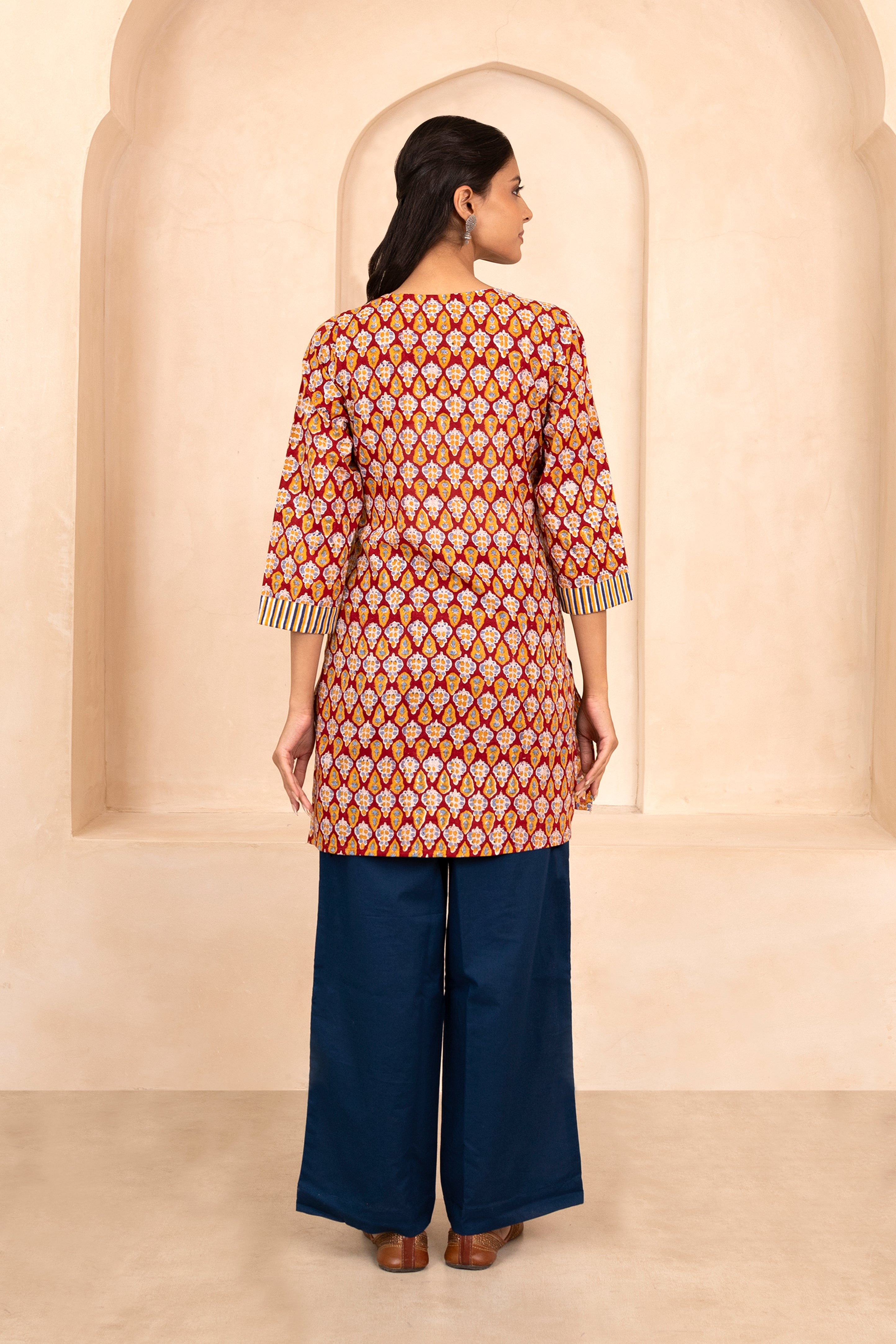 Red Handblock Printed Short Kurti