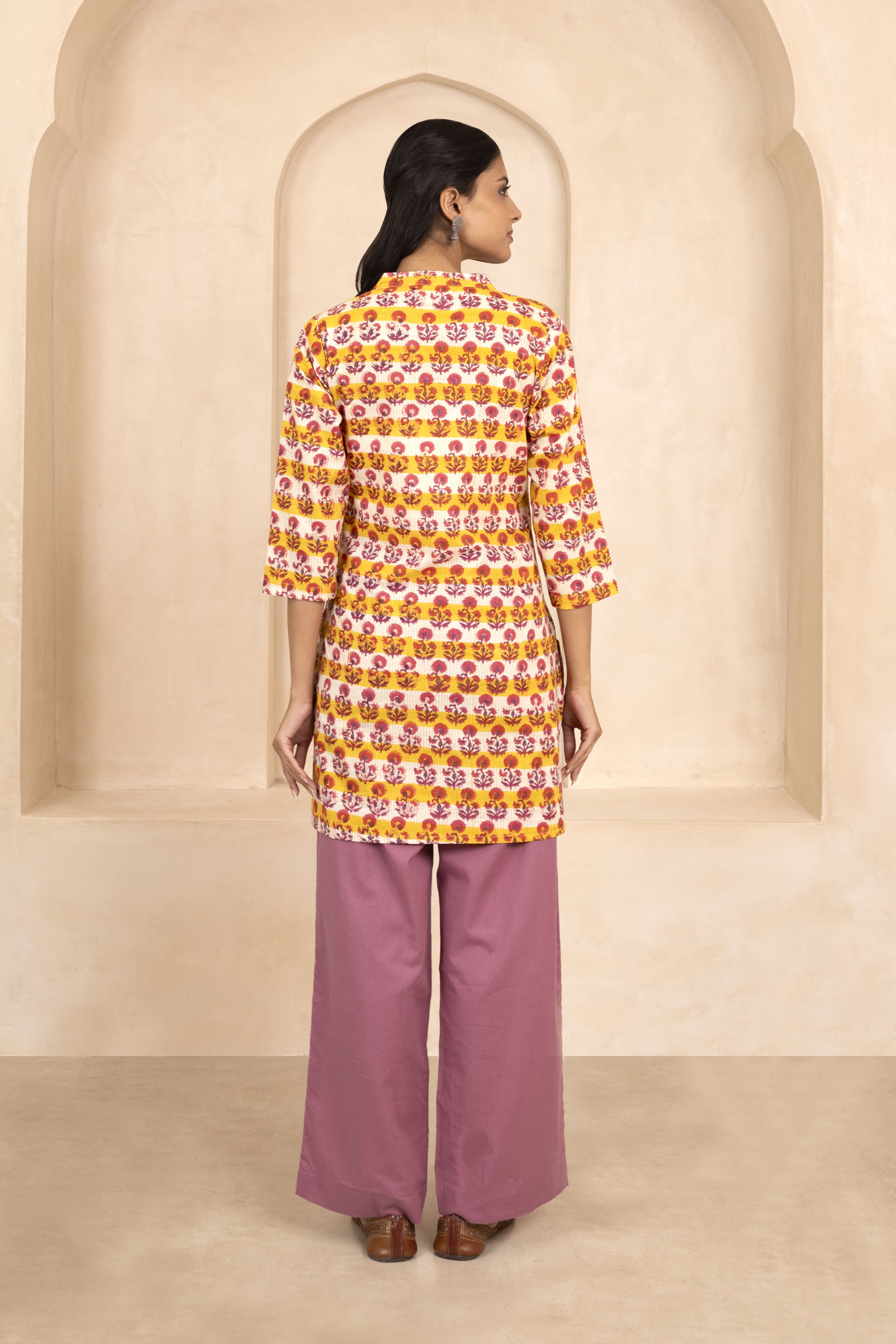 Yellow Handblock Printed Short Kurti