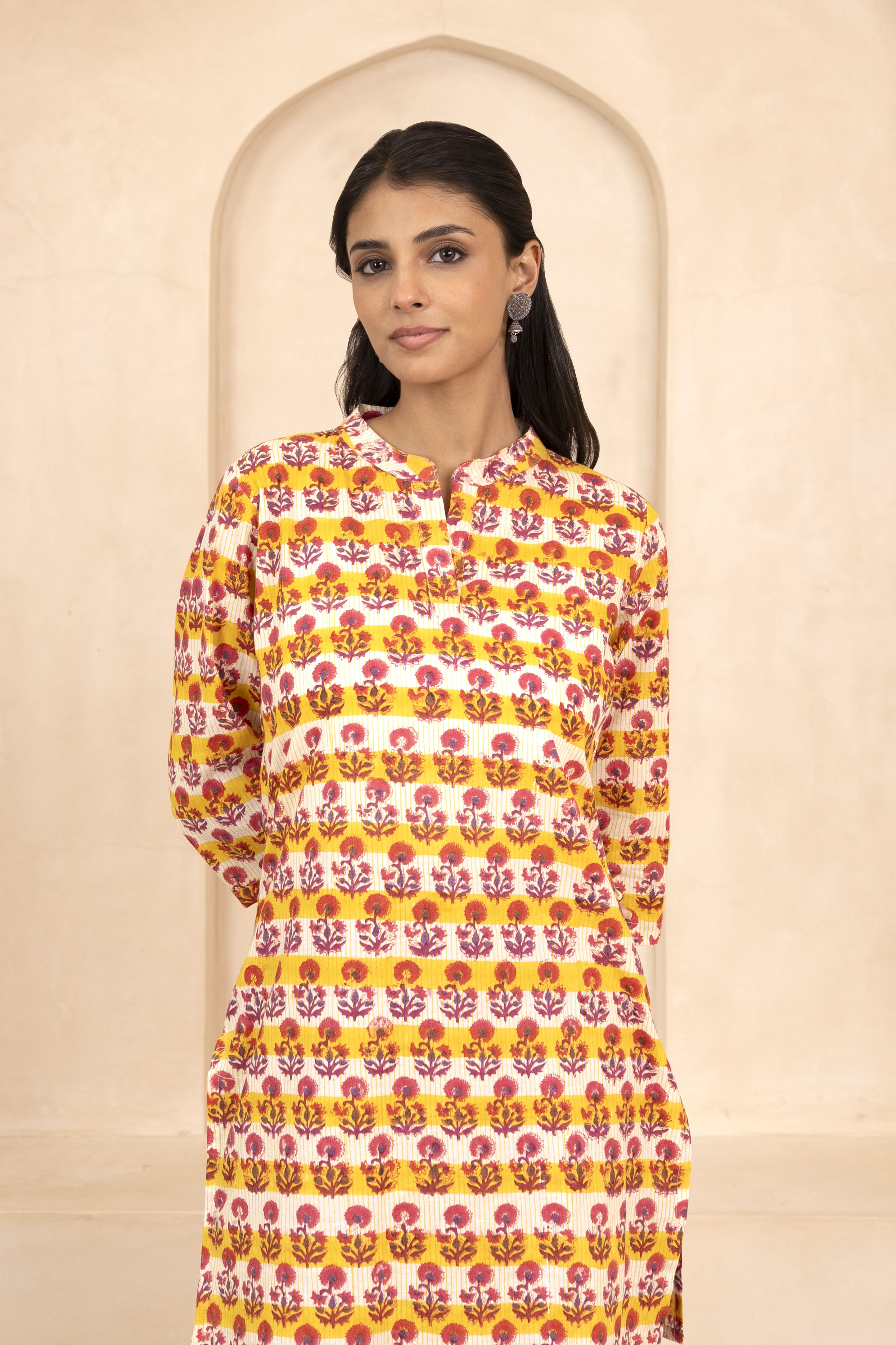 Yellow Handblock Printed Short Kurti