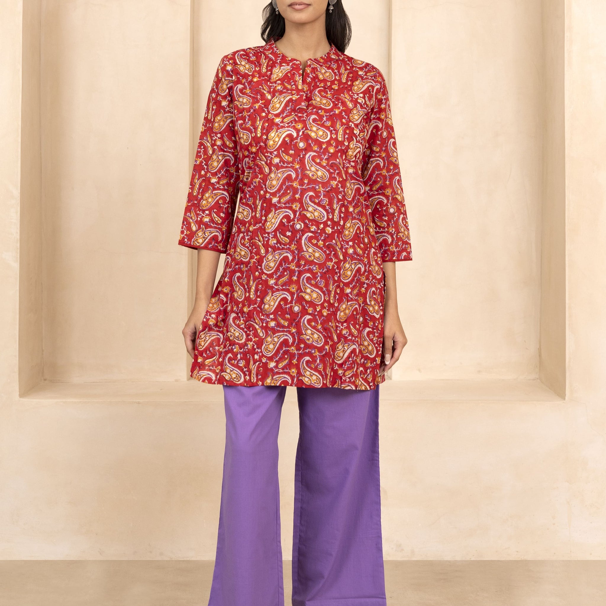 Red Handblock Printed Short Kurti
