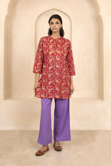Red Handblock Printed Short Kurti