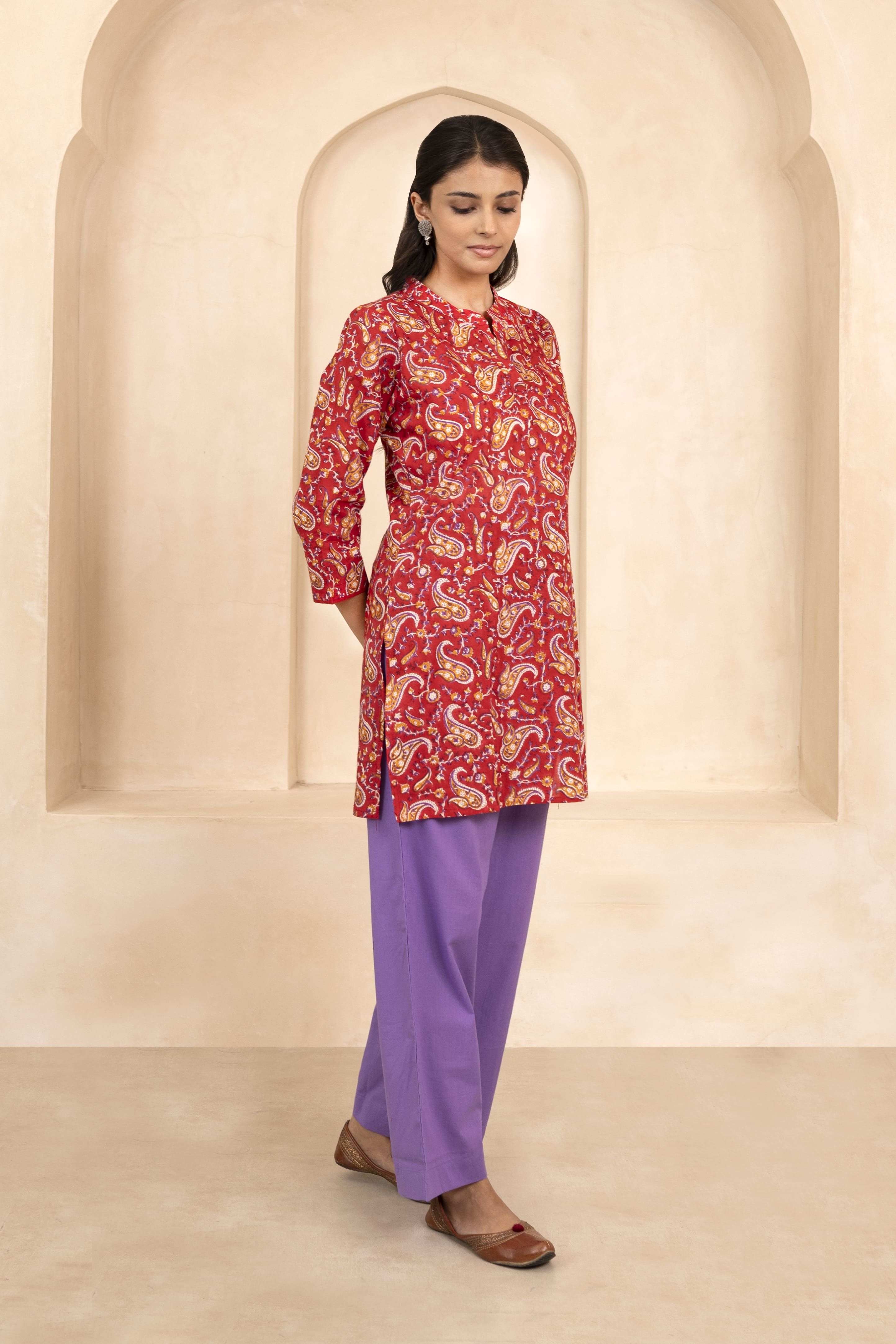 Red Handblock Printed Short Kurti