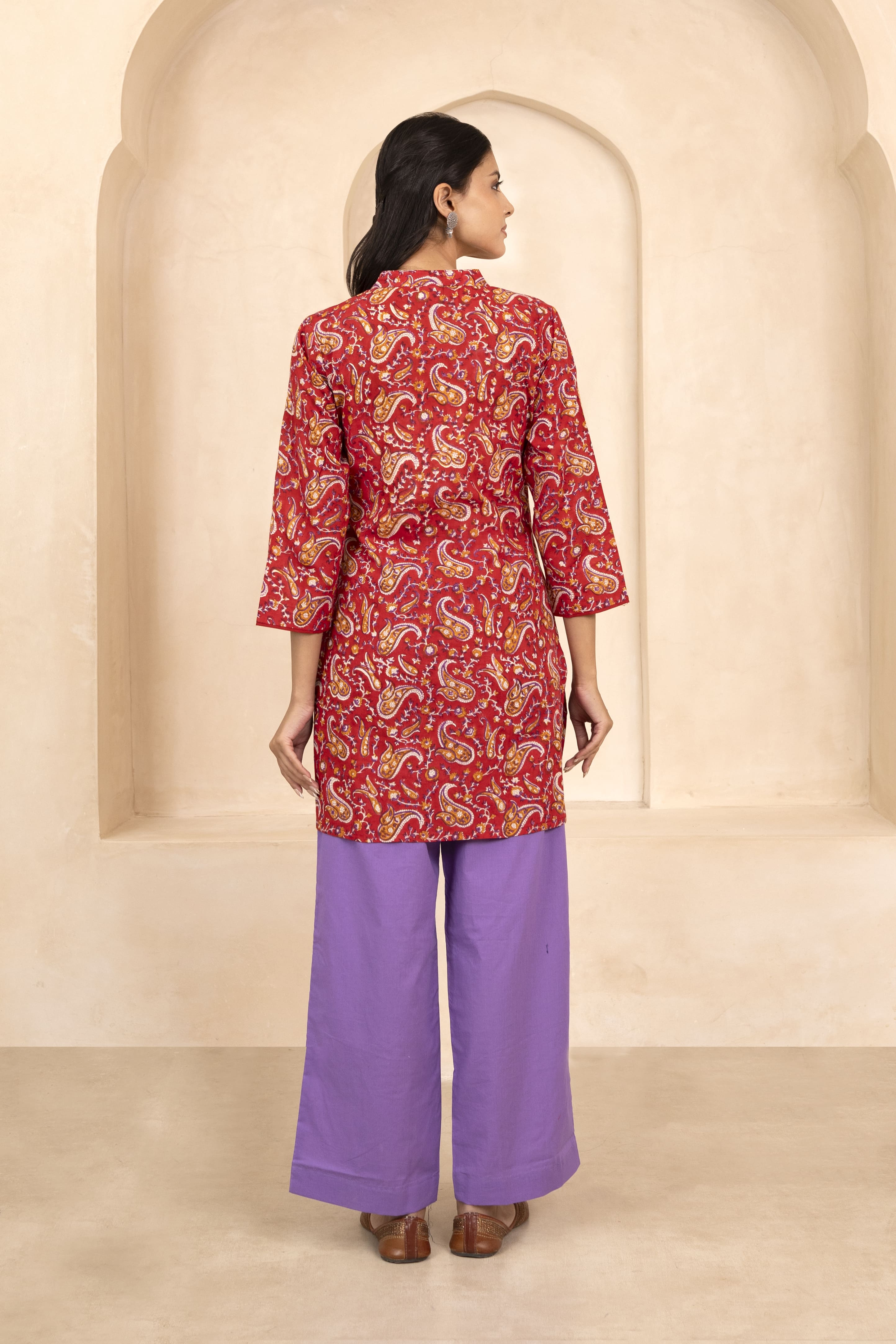 Red Handblock Printed Short Kurti