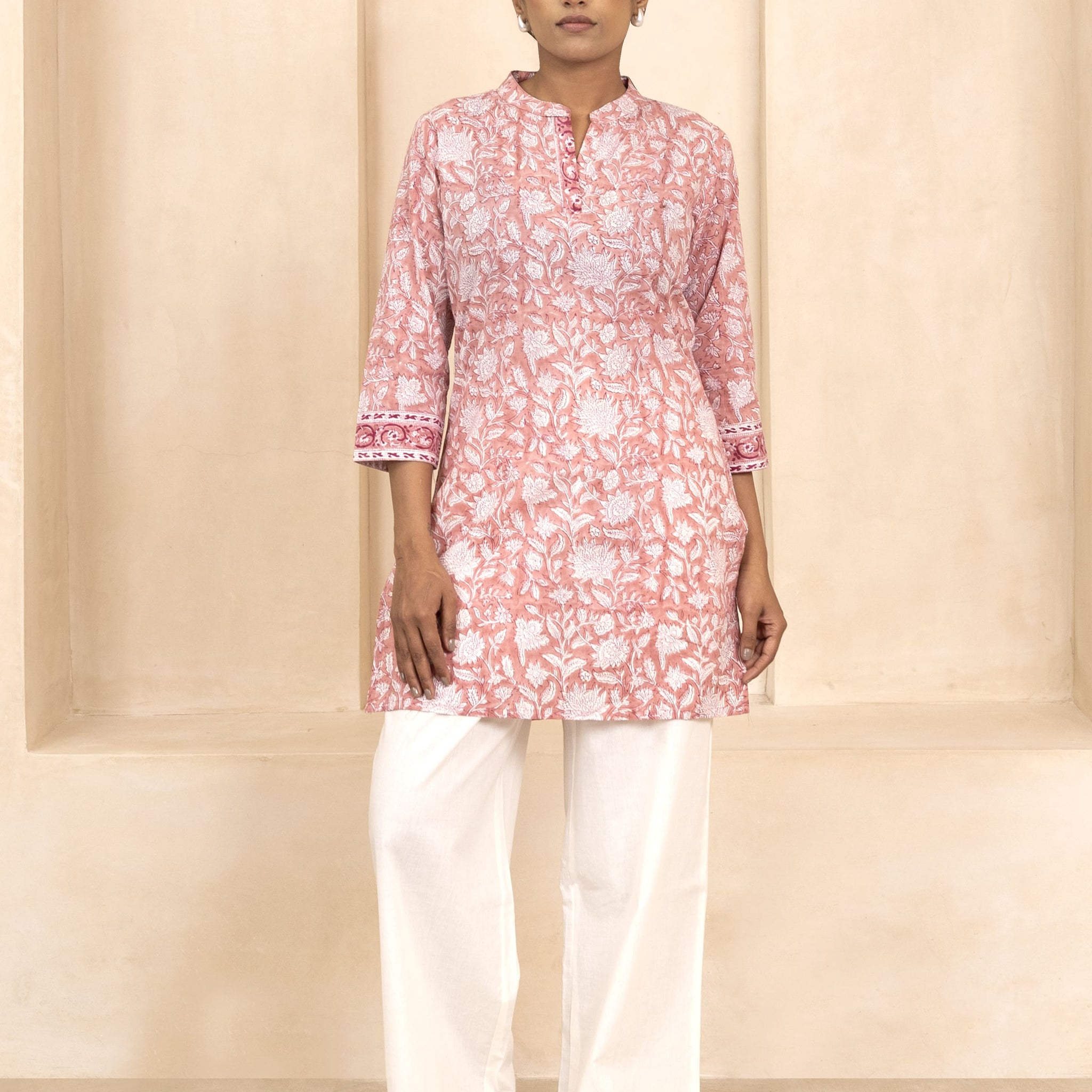 Peach Handblock Printed Short Kurti