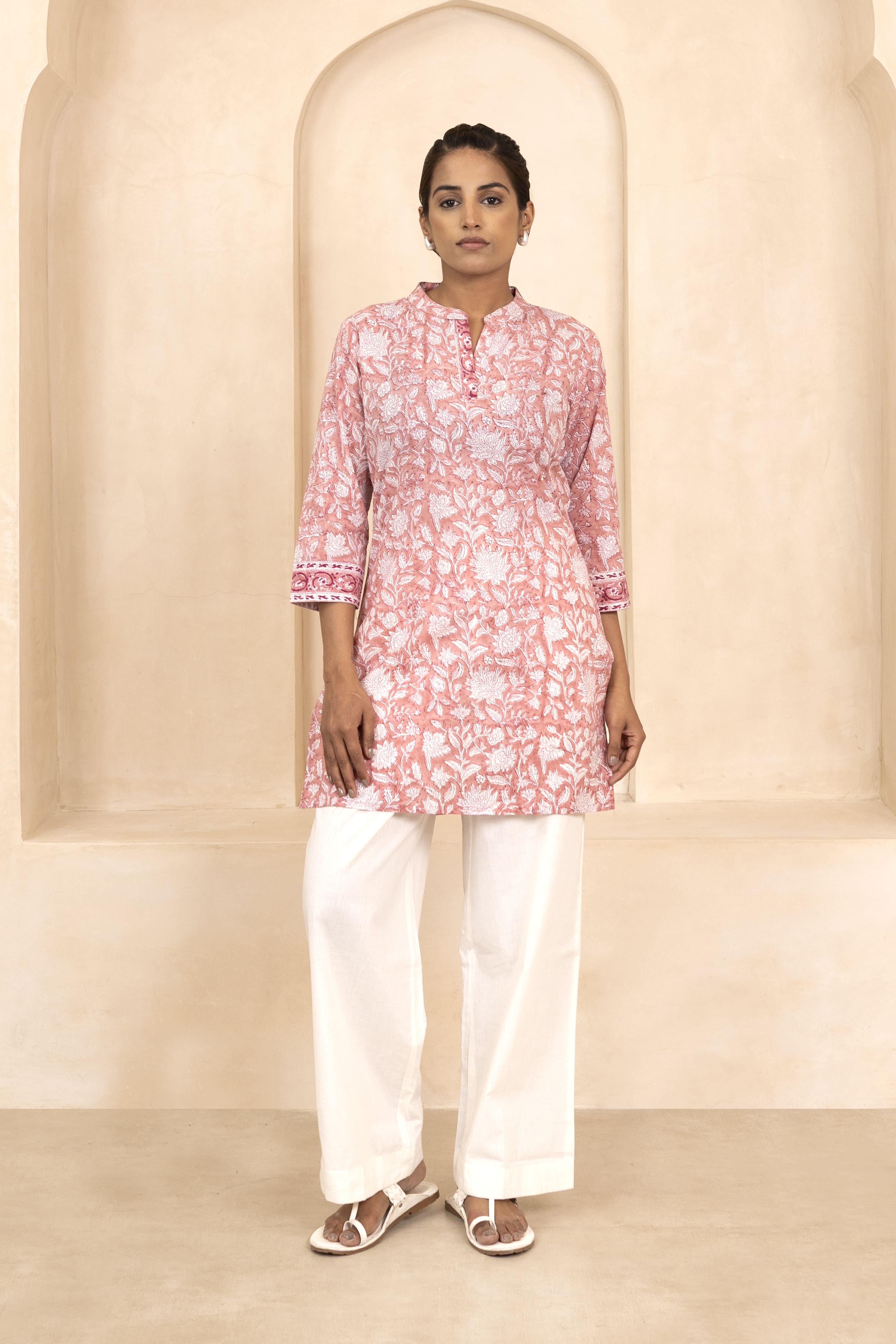 Peach Handblock Printed Short Kurti