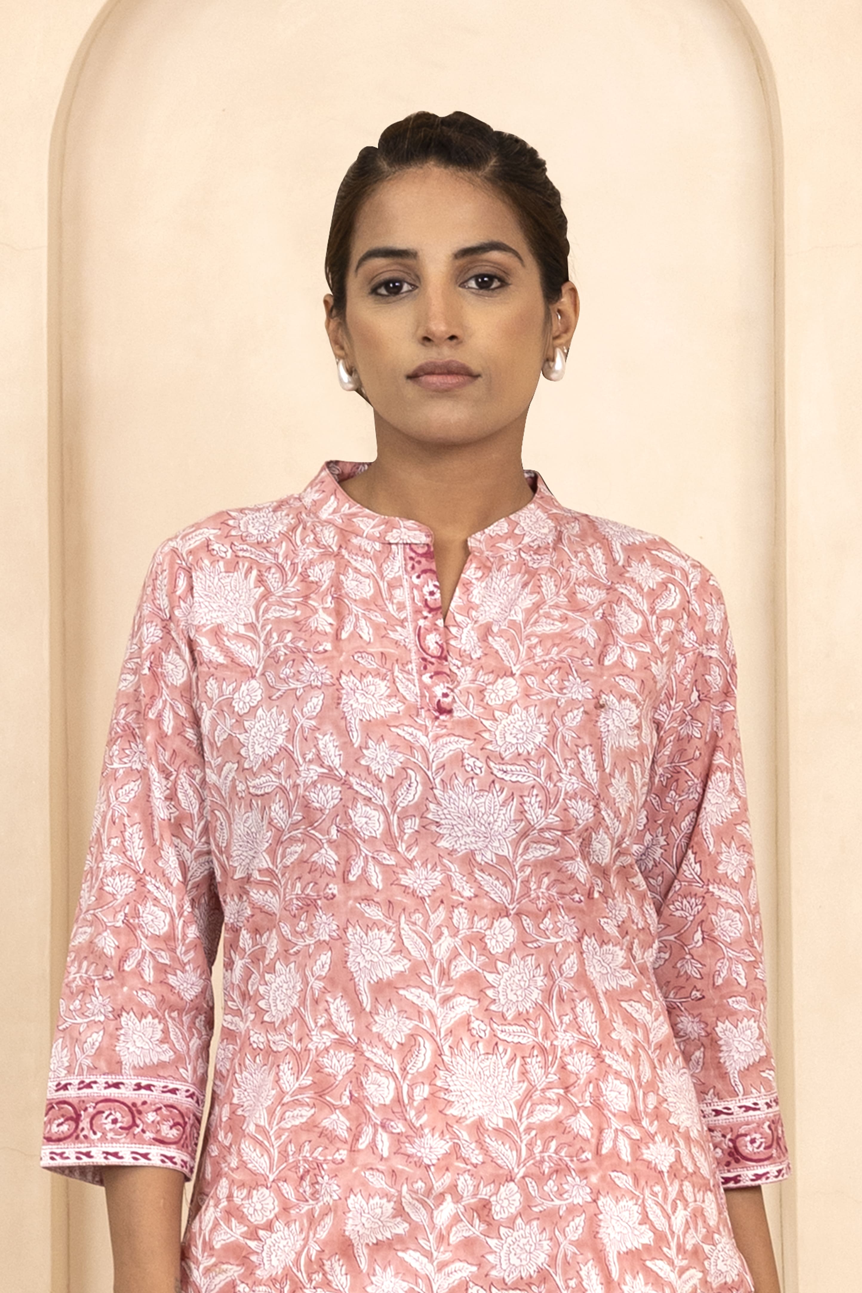 Peach Handblock Printed Short Kurti