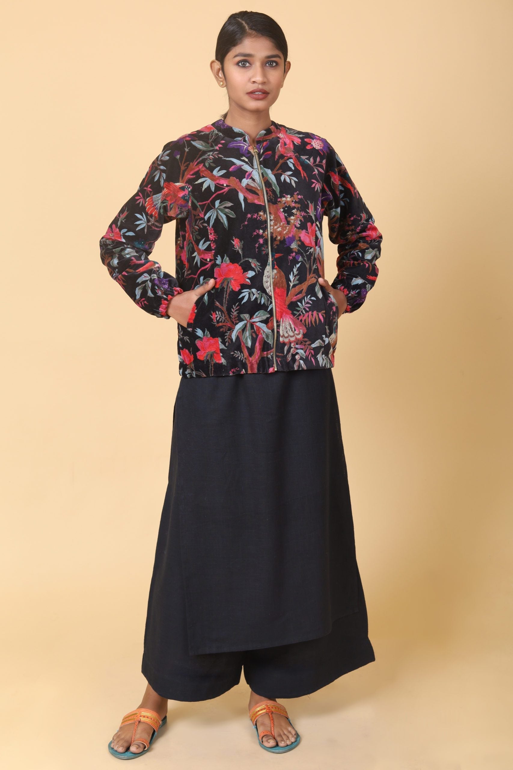 Zade Black Short Velvet Bomber Jacket