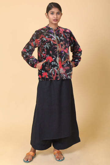 Zade Black Short Velvet Bomber Jacket