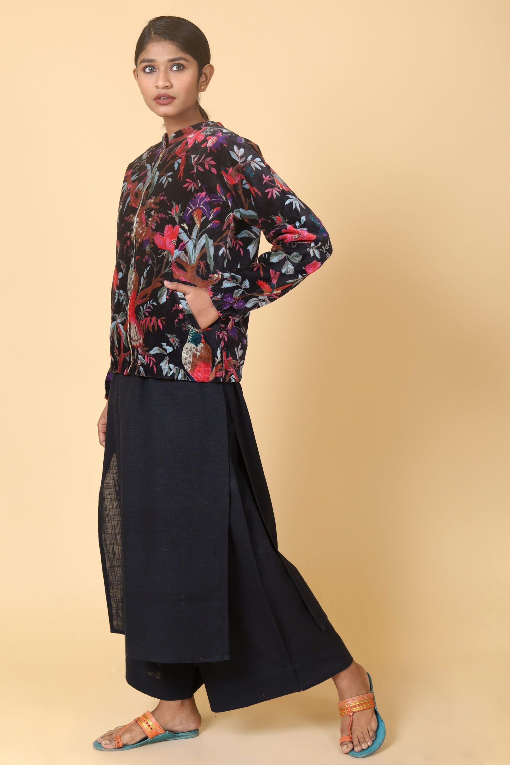 Zade Black Short Velvet Bomber Jacket