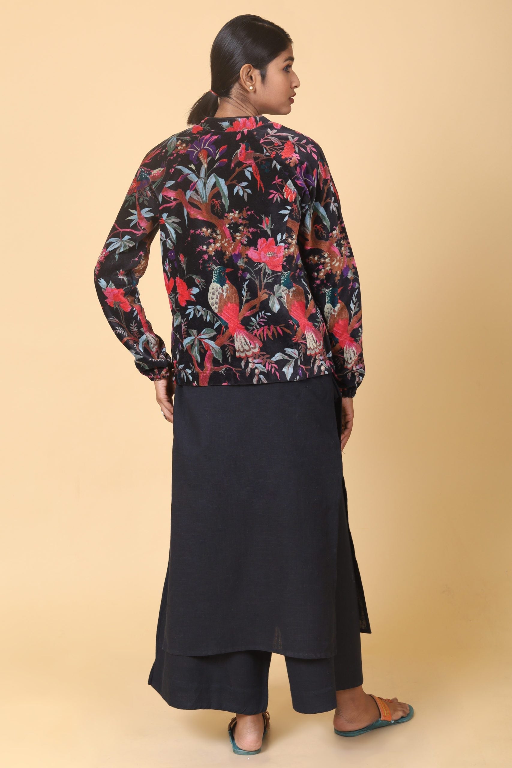 Zade Black Short Velvet Bomber Jacket