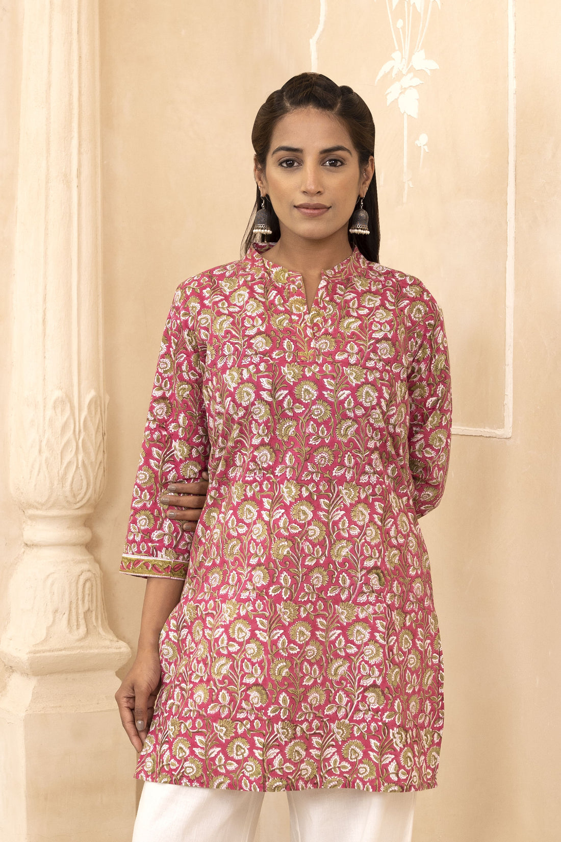 Raspberry Pink Handblock Printed Short Kurti