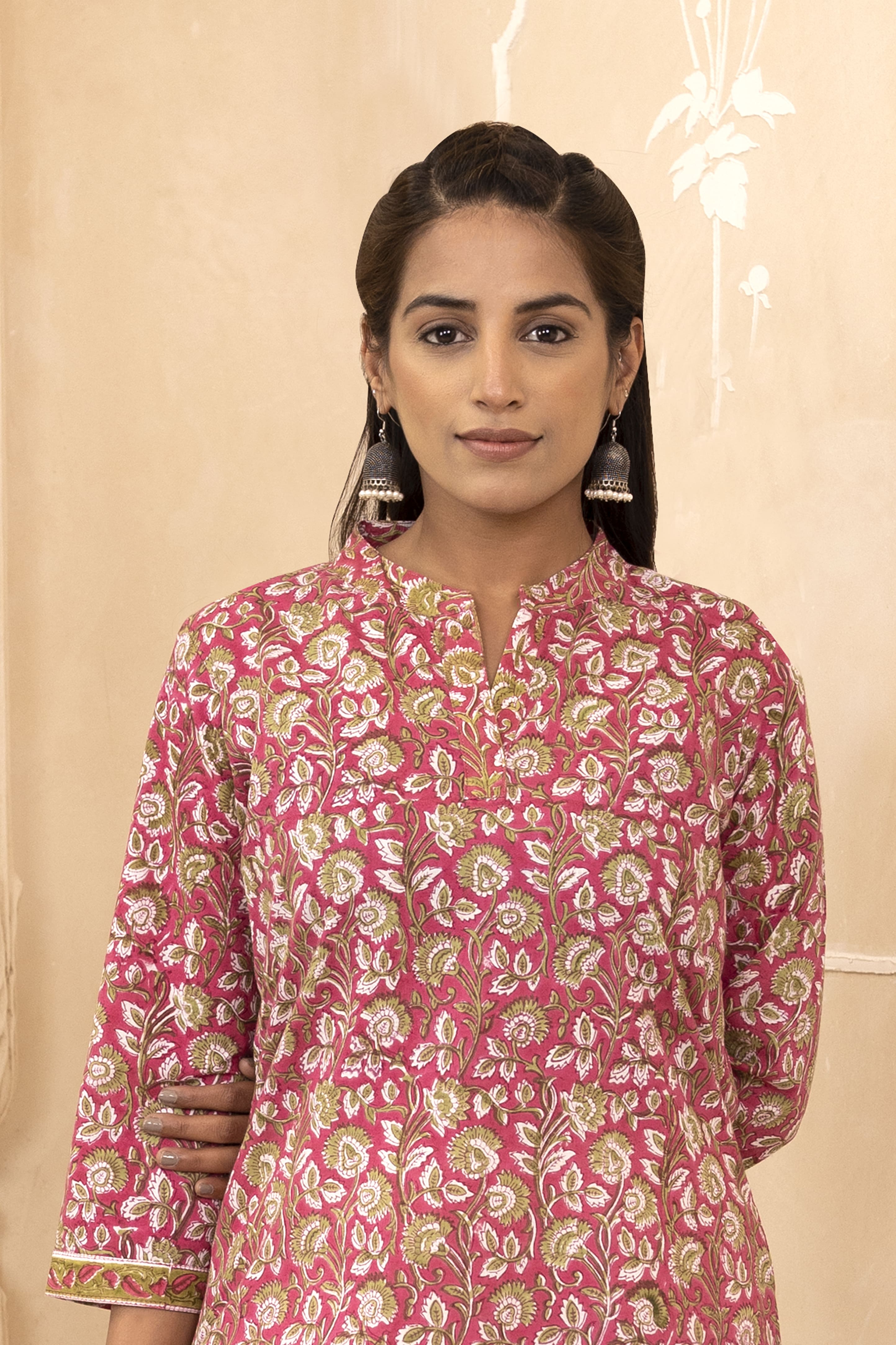 Raspberry Pink Handblock Printed Short Kurti