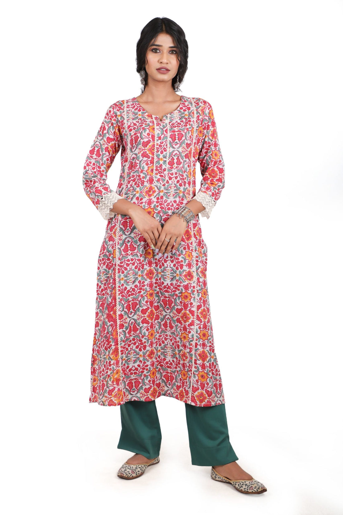 Burgundy Red with a Combination of Cardinal Red Handblock Printed Kurta