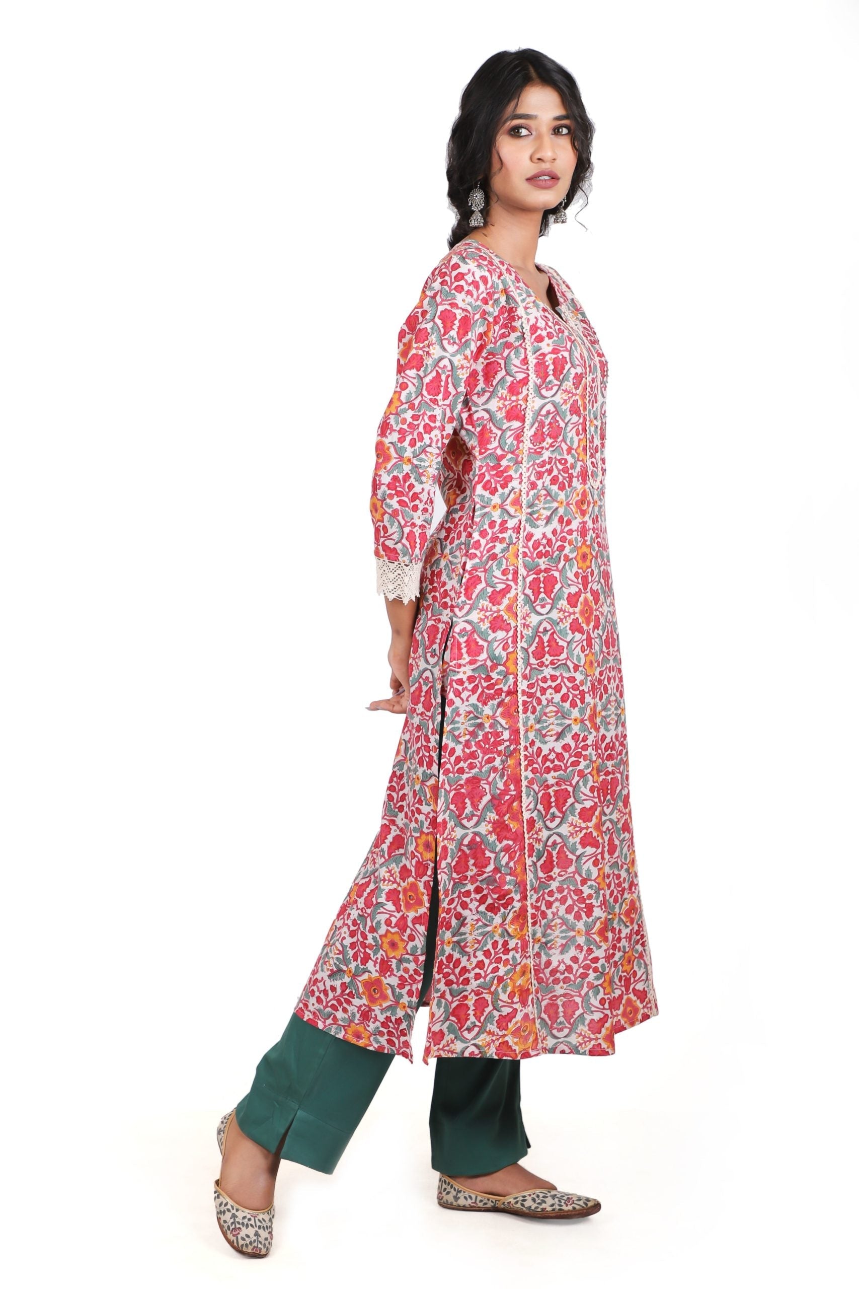 Burgundy Red with a Combination of Cardinal Red Handblock Printed Kurta