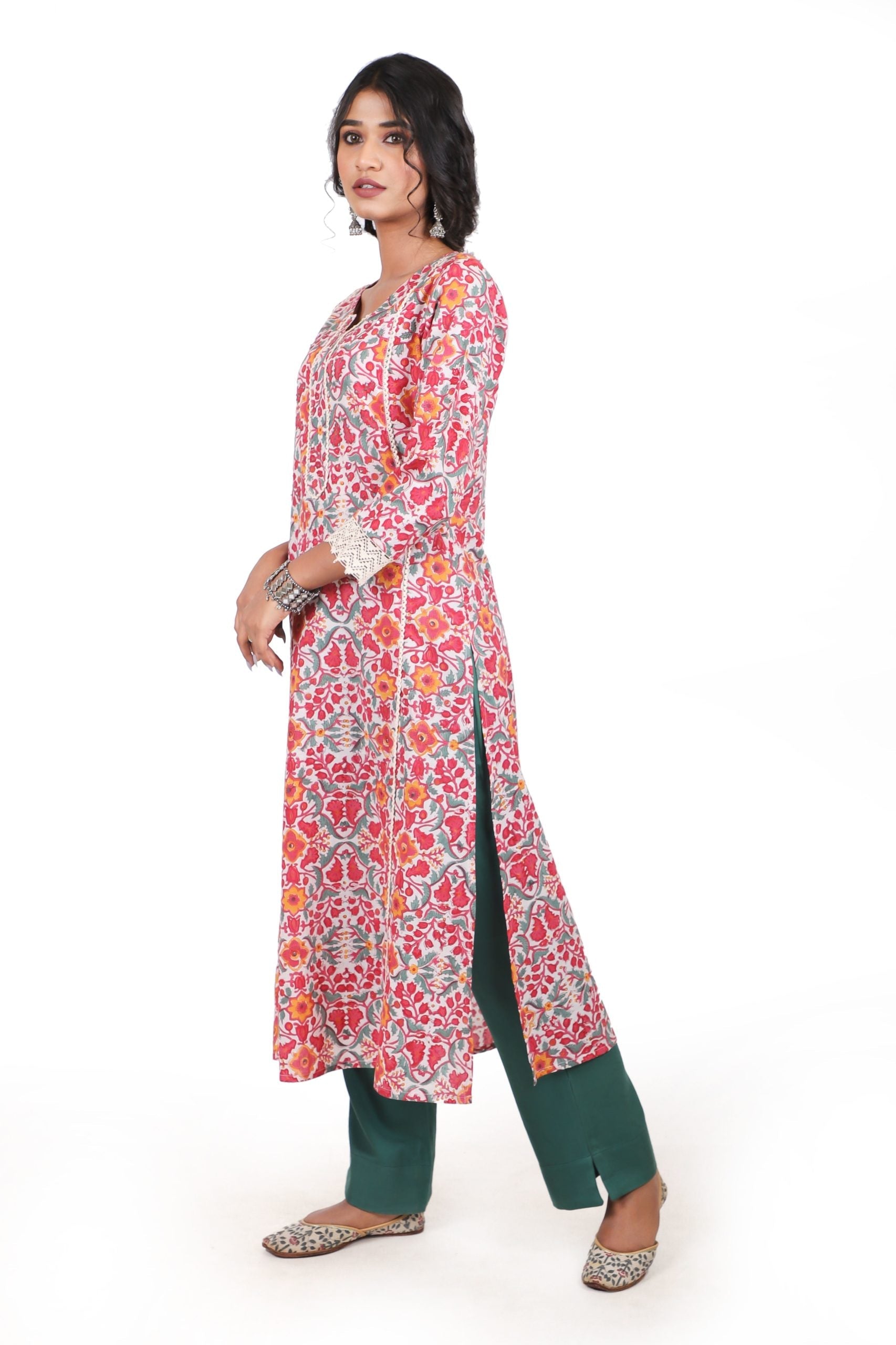 Burgundy Red with a Combination of Cardinal Red Handblock Printed Kurta