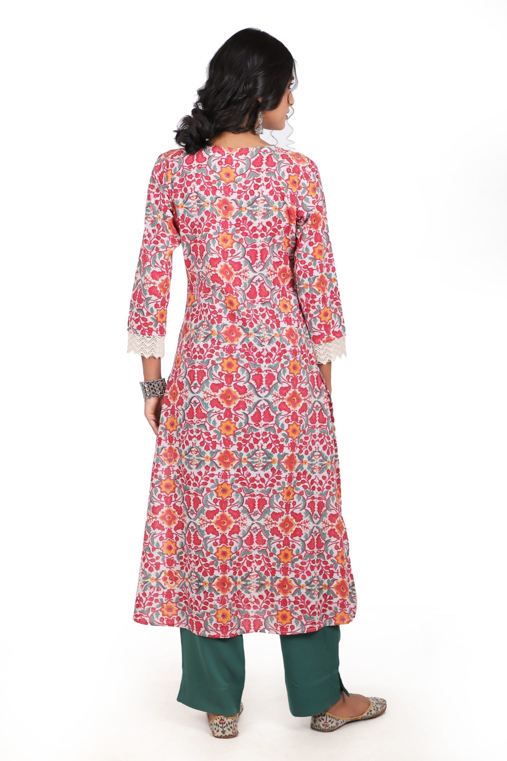 Burgundy Red with a Combination of Cardinal Red Handblock Printed Kurta
