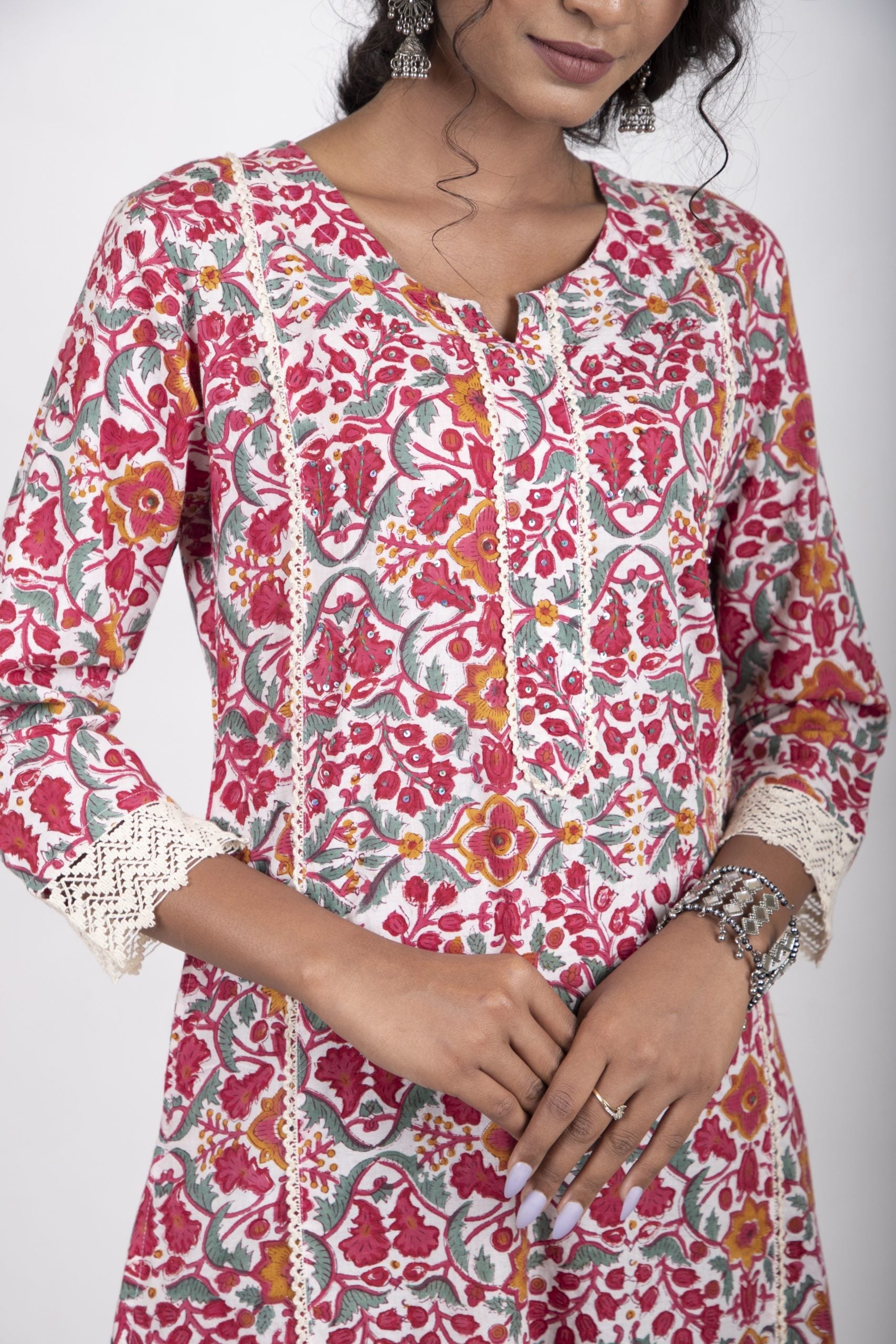 Burgundy Red with a Combination of Cardinal Red Handblock Printed Kurta