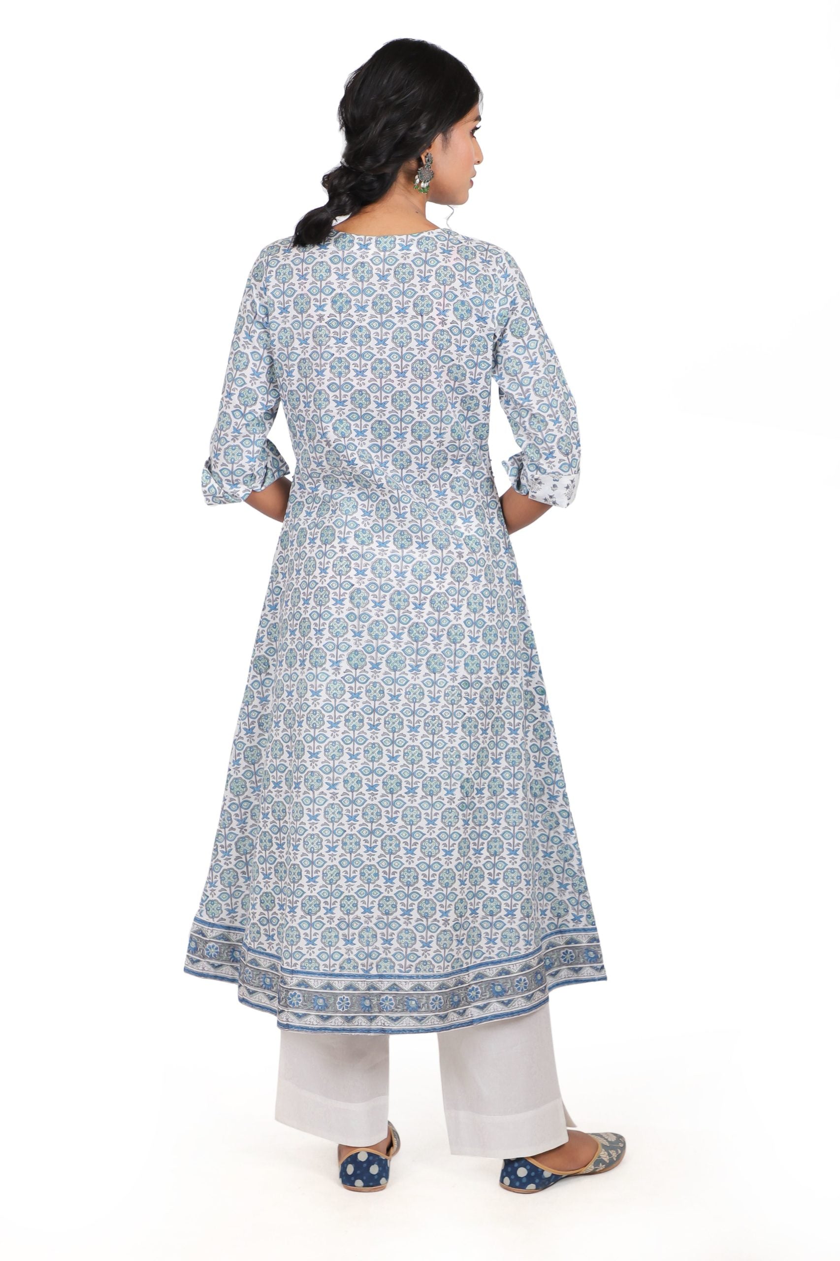 Sapphire Blue with a combination of Tiffany Blue handblock printed kurta