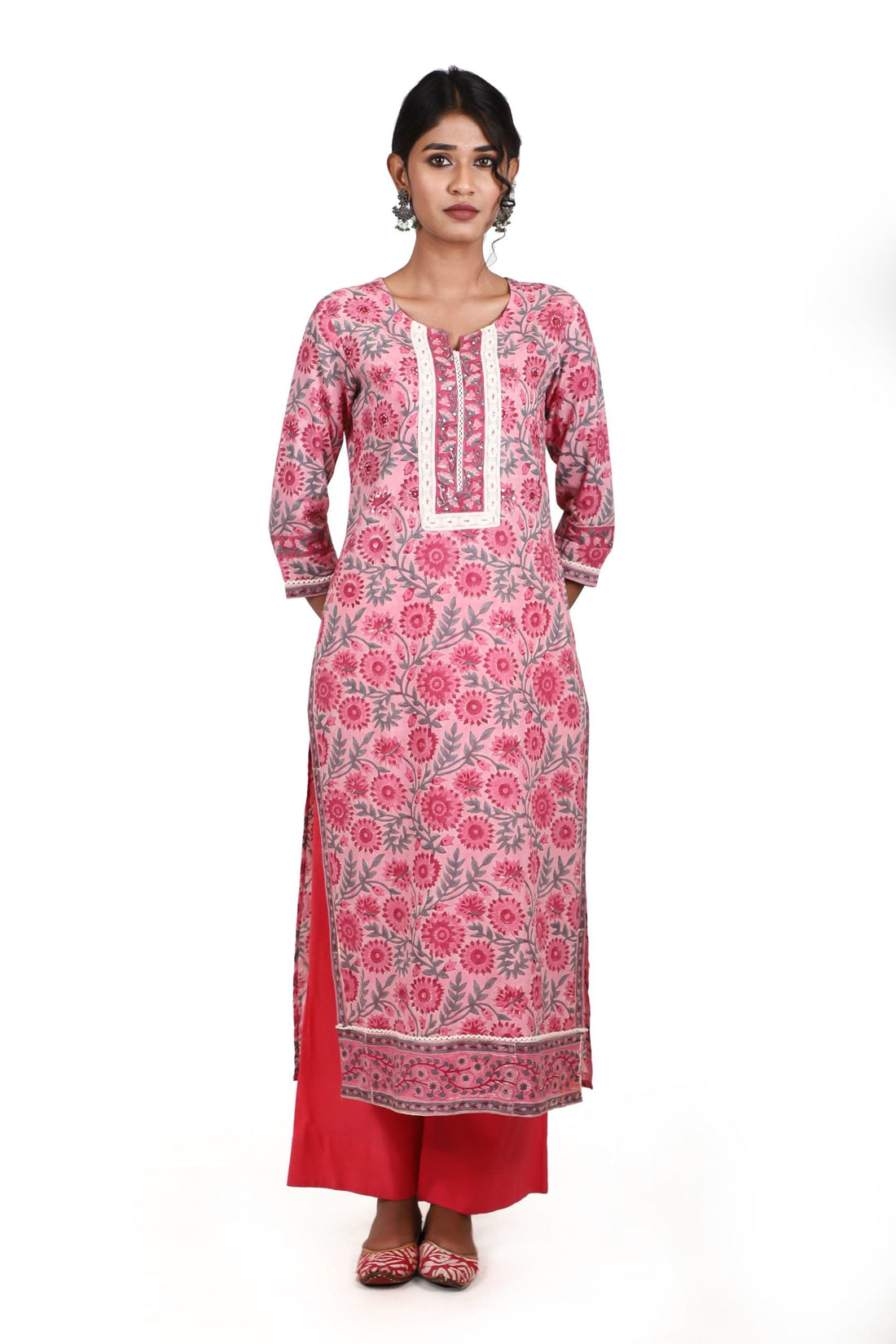 Flamingo pink with a conbination of rouge pink handblock printed kurta
