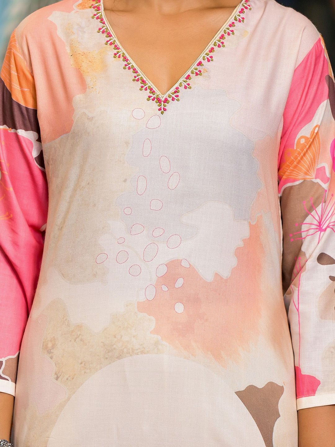 Label Khoj Women Lilen Print Kurta, Trouser And Dupptta Set Linen Multi Color