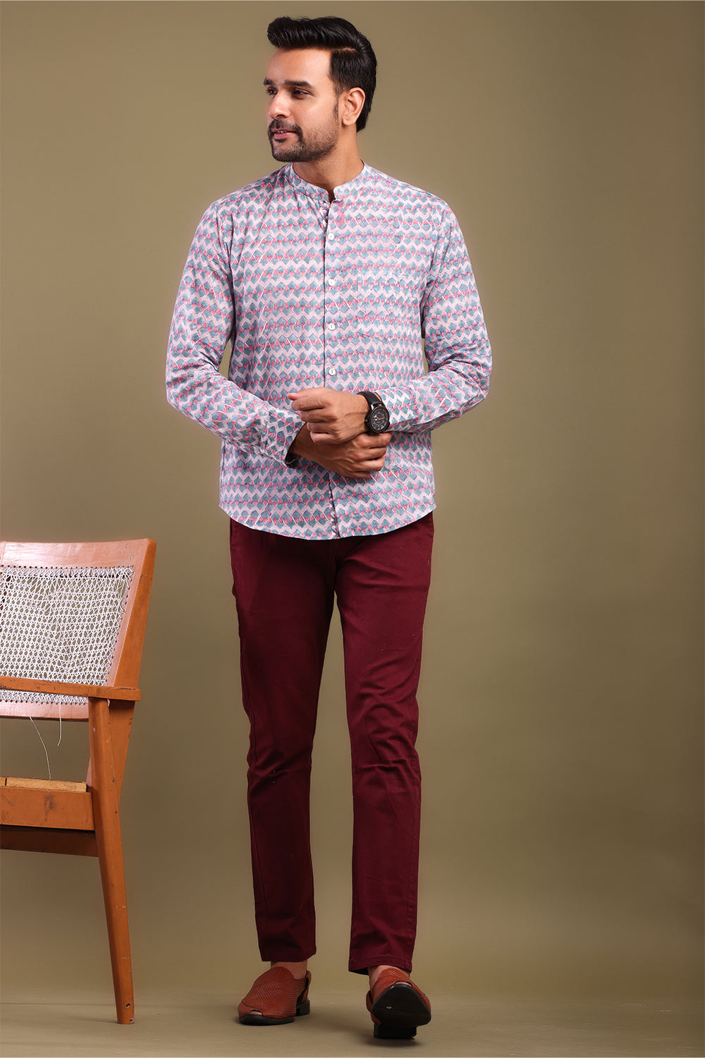 Chevron Printed Pink & Gray Men's Shirt