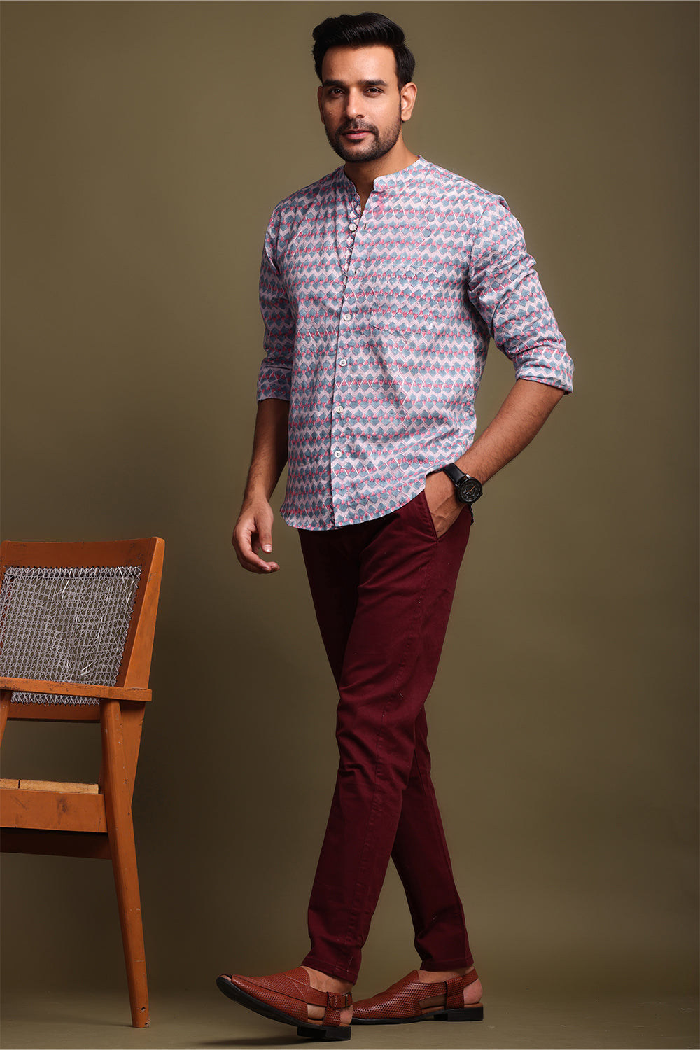 Chevron Printed Pink & Gray Men's Shirt