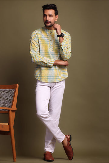 Yellow & Green Striped Men's Shirt