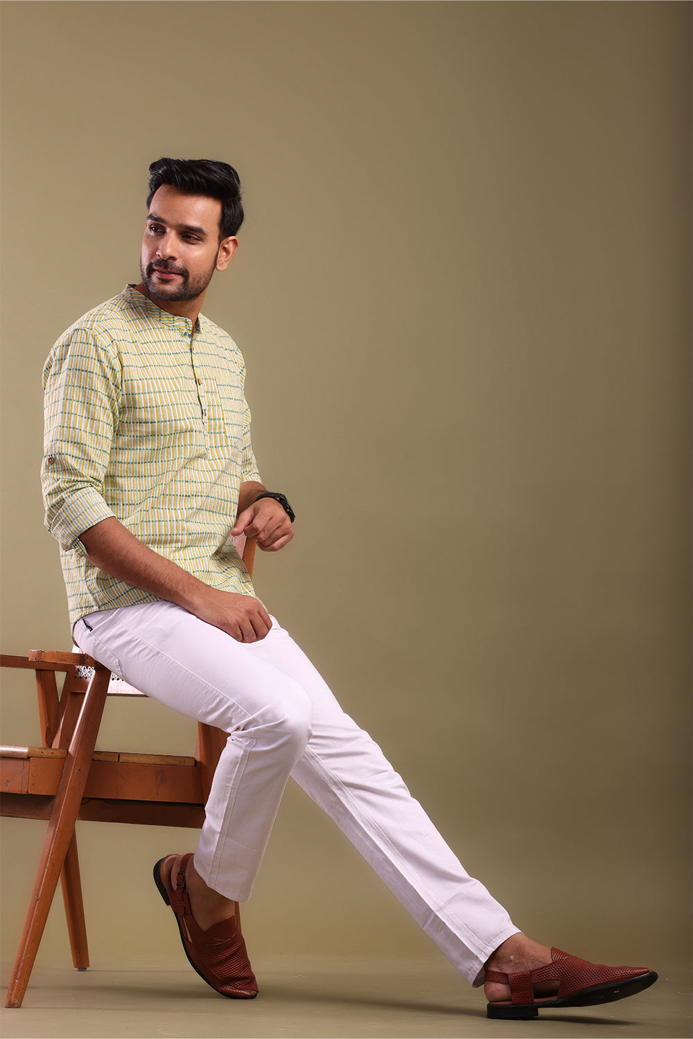 Yellow & Green Striped Men's Shirt
