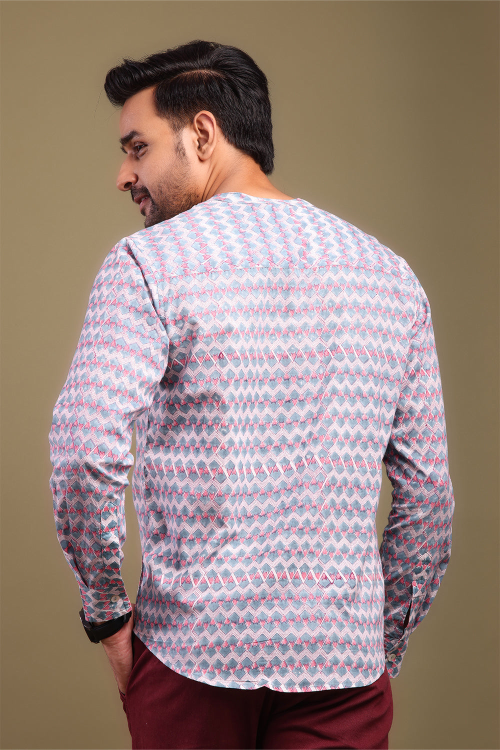 Chevron Printed Pink & Gray Men's Shirt