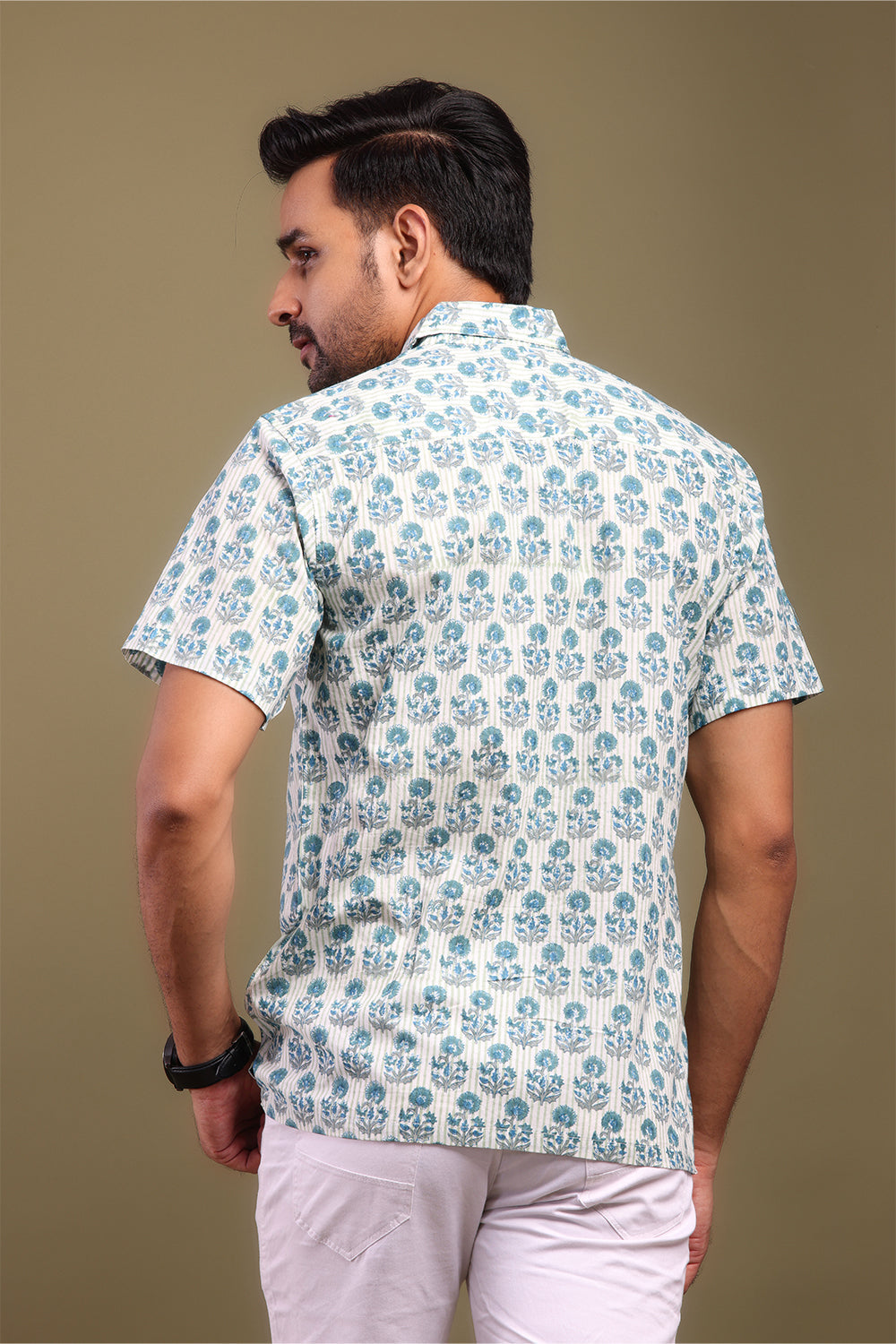 Blue & Gray Floral Printed Men's Shirt