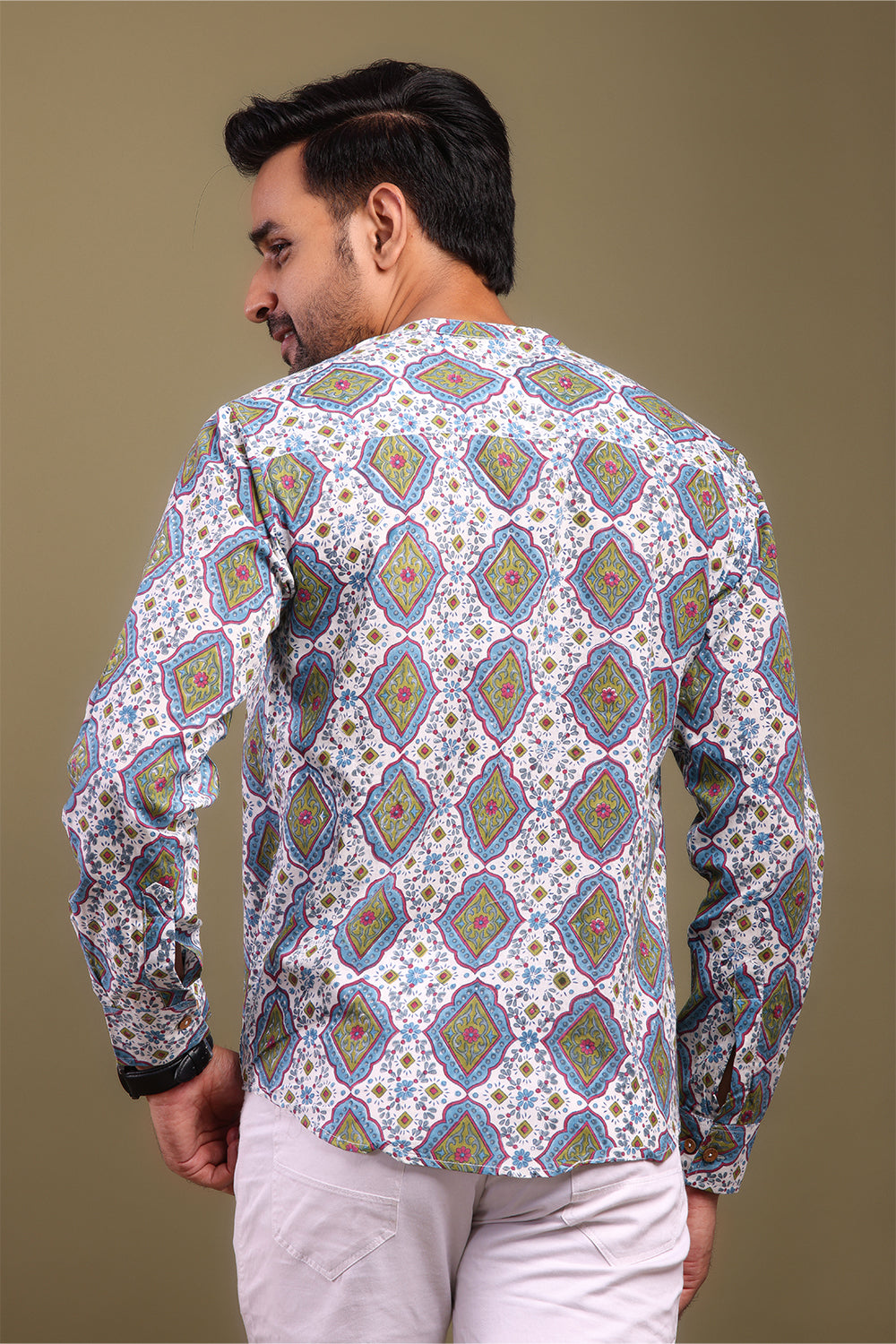 Blue & Green Printed Men's Shirt