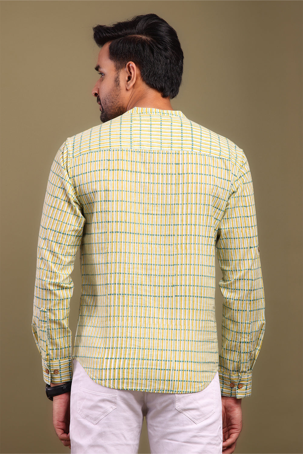 Yellow & Green Striped Men's Shirt