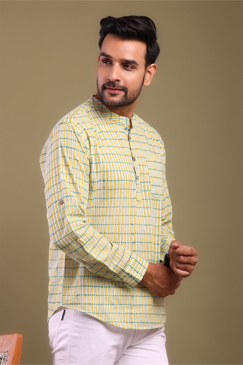 Yellow & Green Striped Men's Shirt