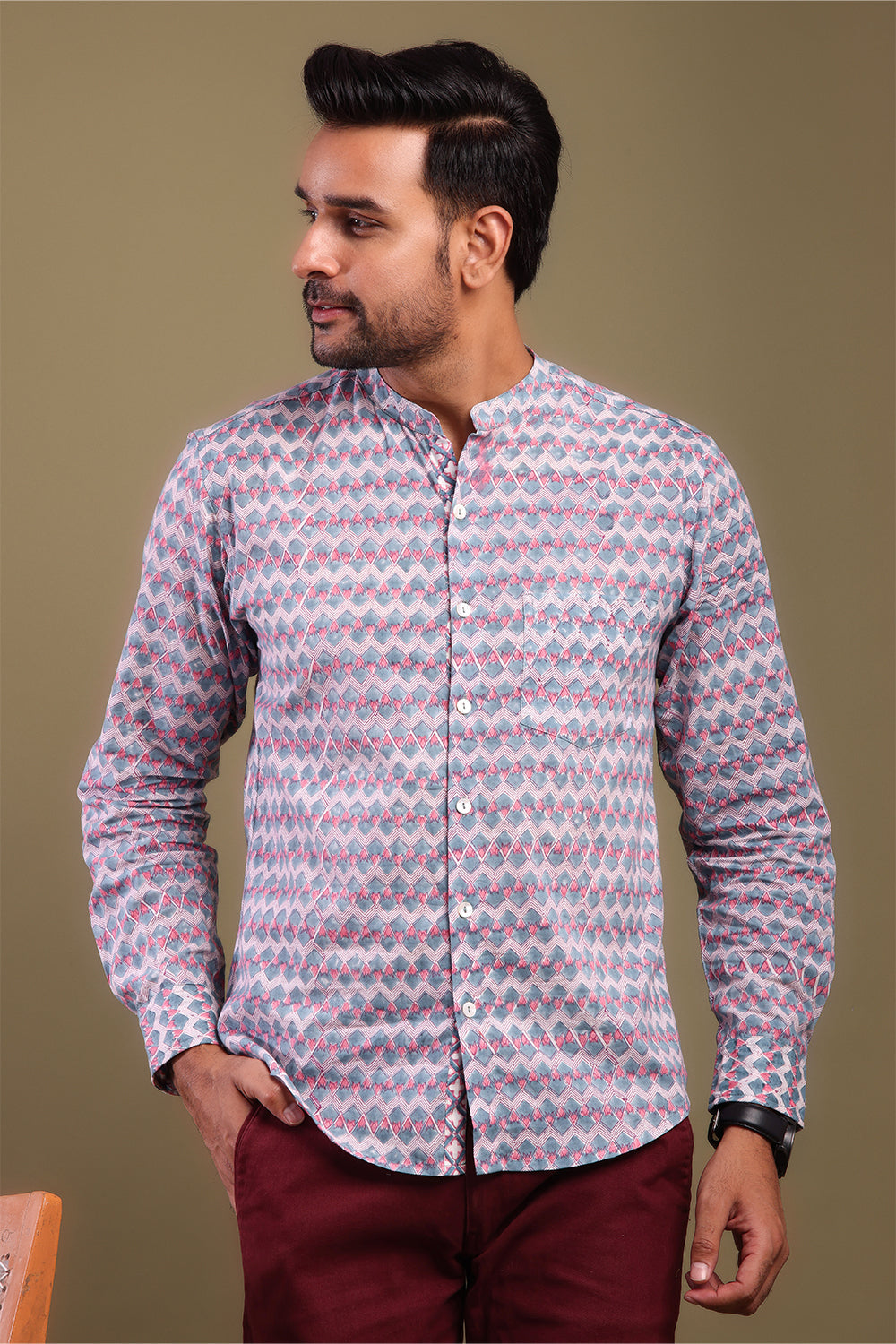 Chevron Printed Pink & Gray Men's Shirt