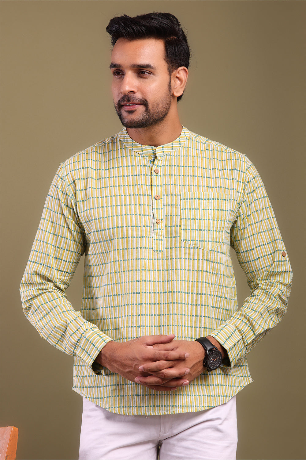 Yellow & Green Striped Men's Shirt