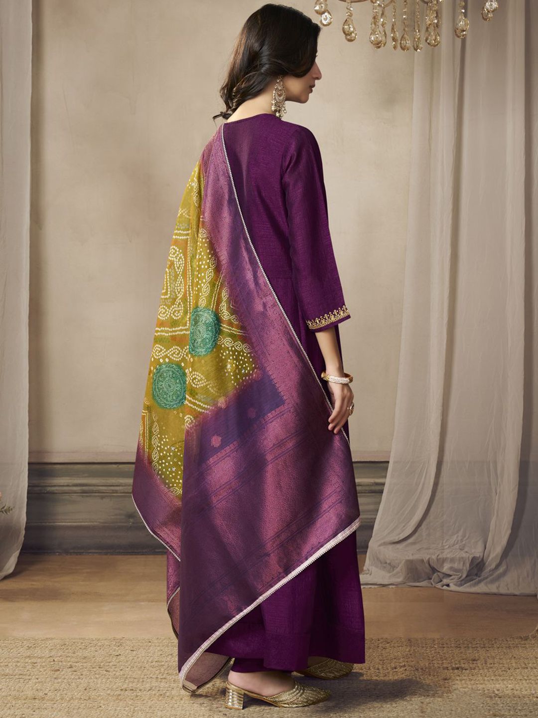 Label khoj Beautiful Anarkali kurta With Pant and Dupatta Set wine Color