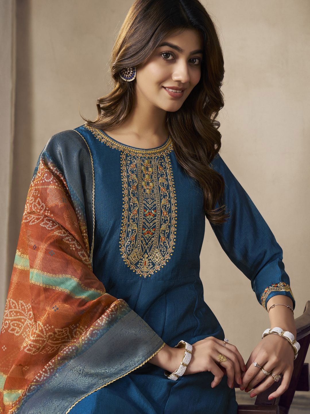 Label khoj Beautiful Anarkali kurta With Pant and Dupatta Set Blue Color