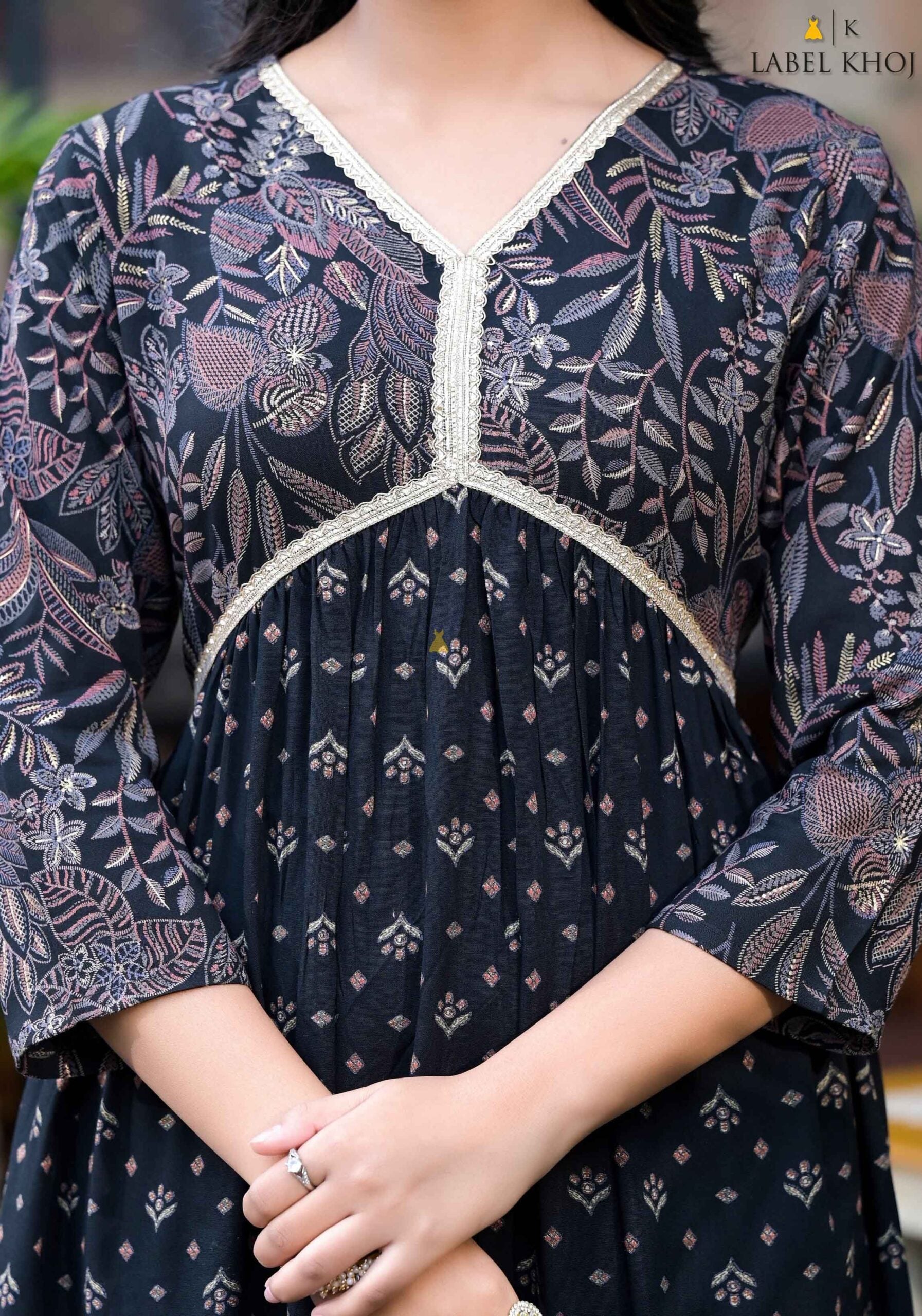 Label Khoj Women Rayon print  A line Alia kurta with Pocket
