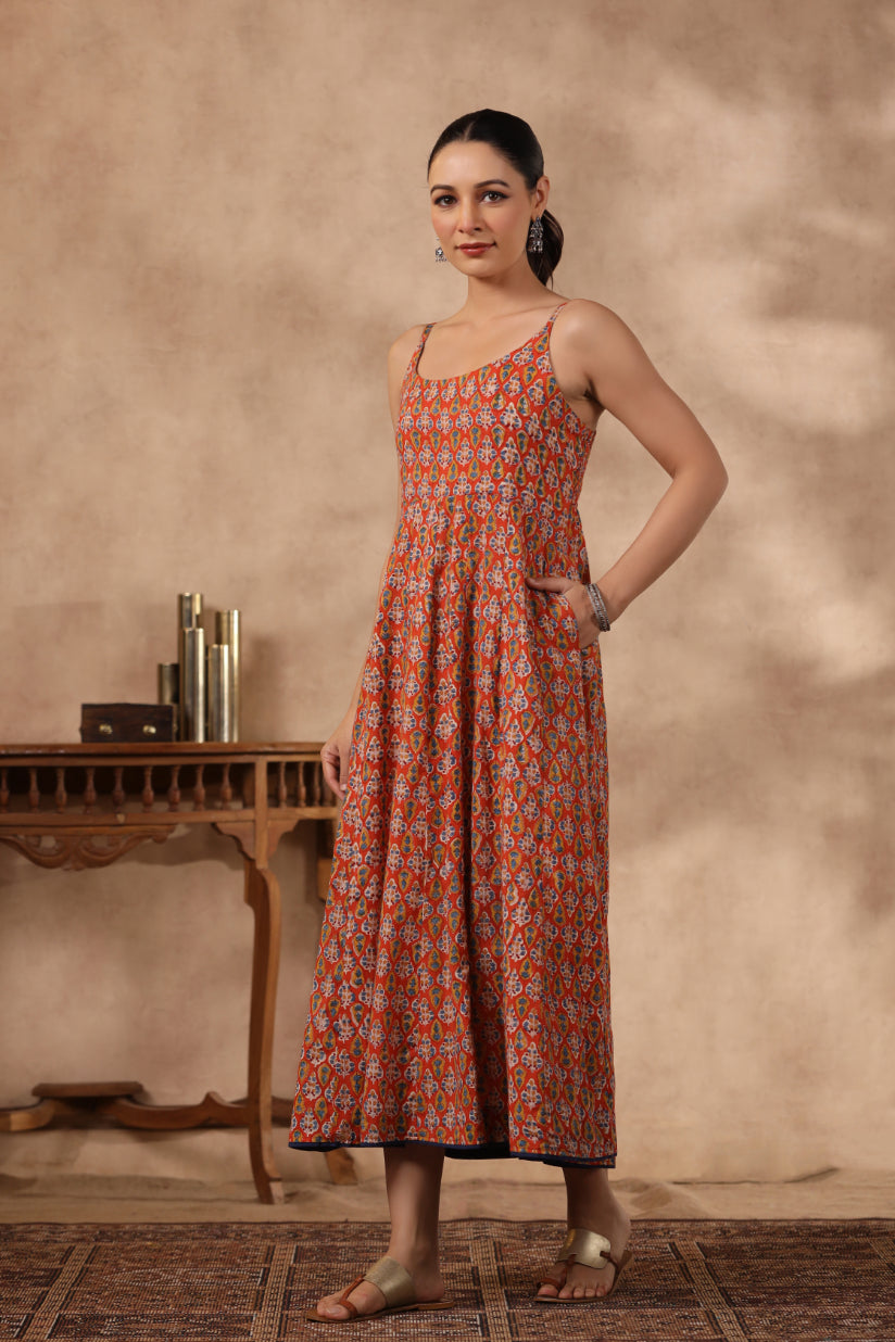 Shuddhi Orange and Blue Spaghetti Dress