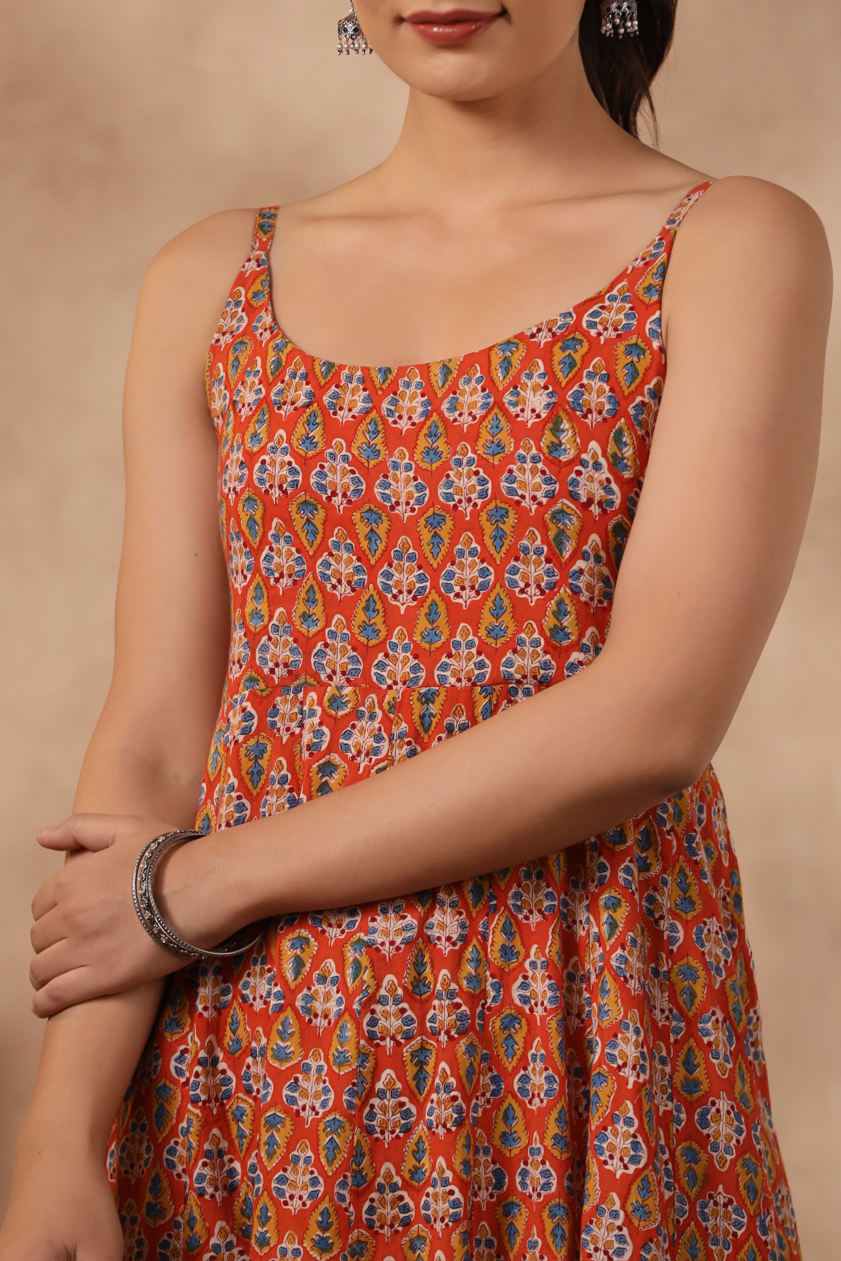 Shuddhi Orange and Blue Spaghetti Dress